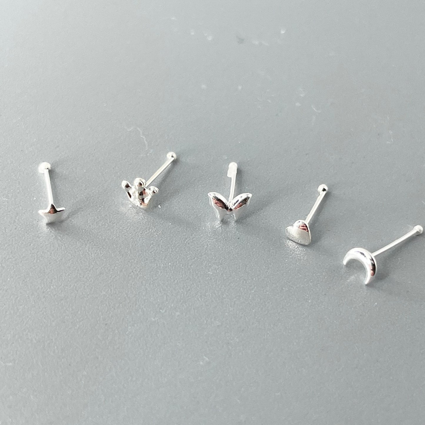 Sterling Silver Tiny Assorted Nose Stud, Moon Nose Stud, Star Nose Stud, Heart Nose Stud, Flower Nose Stud, Butterfly Nose Stud, Crown..