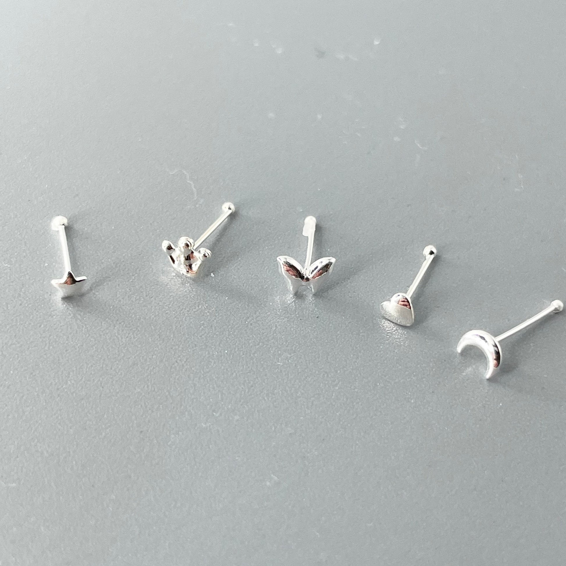 Sterling Silver Tiny Assorted Nose Stud, Moon Nose Stud, Star Nose Stud, Heart Nose Stud, Flower Nose Stud, Butterfly Nose Stud, Crown..