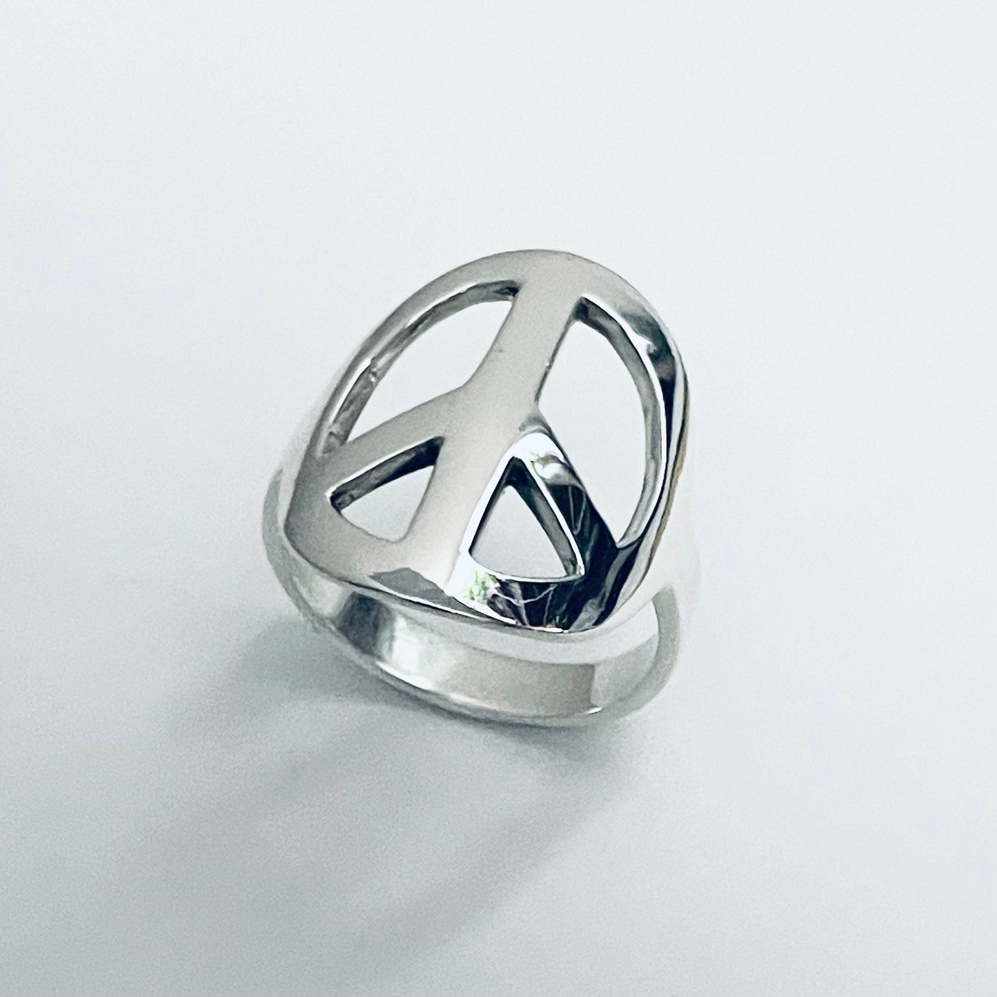 Sterling Silver Peace Sign Ring: Unisex Hippie Statement Ring