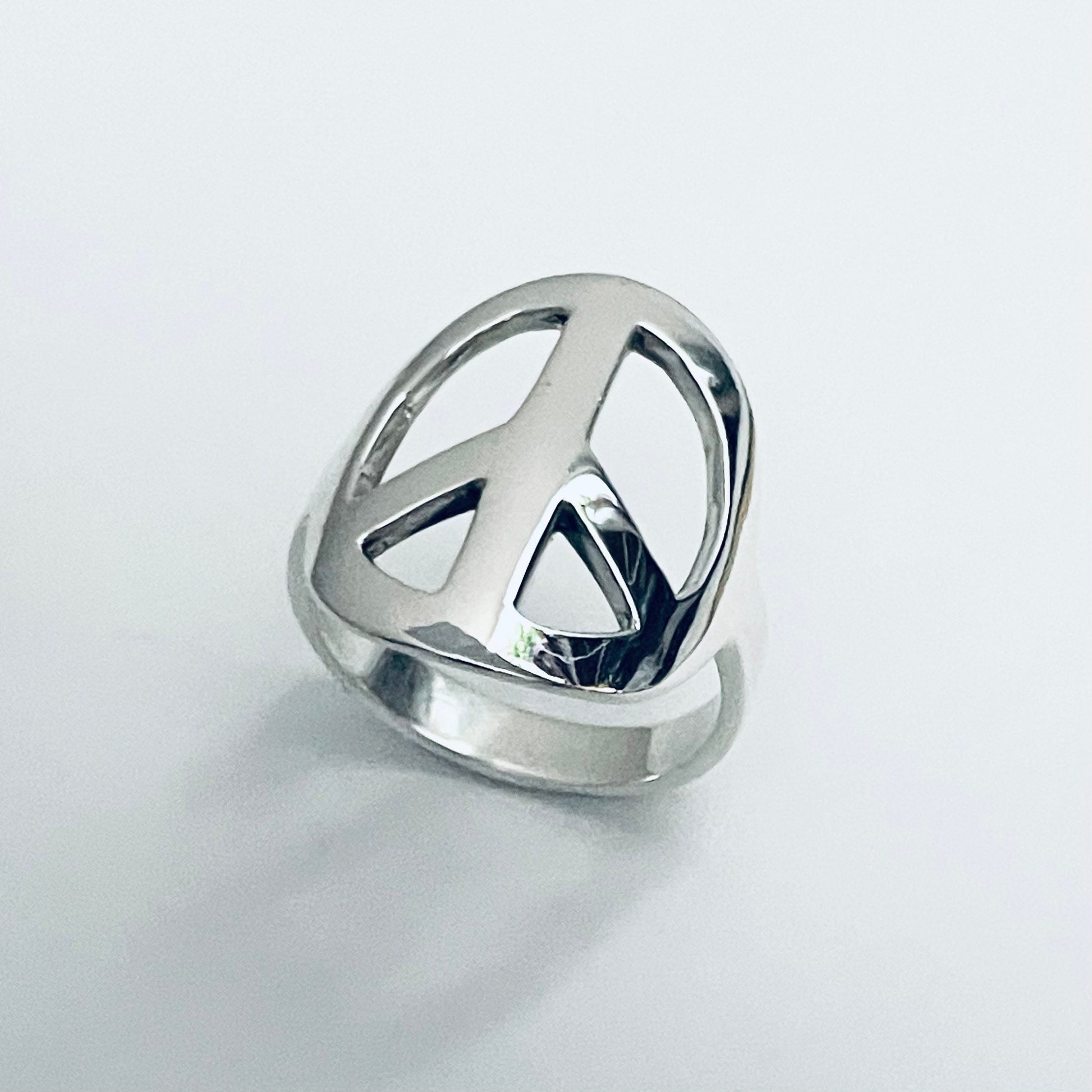 Sterling Silver Peace Sign Ring: Unisex Hippie Statement Ring