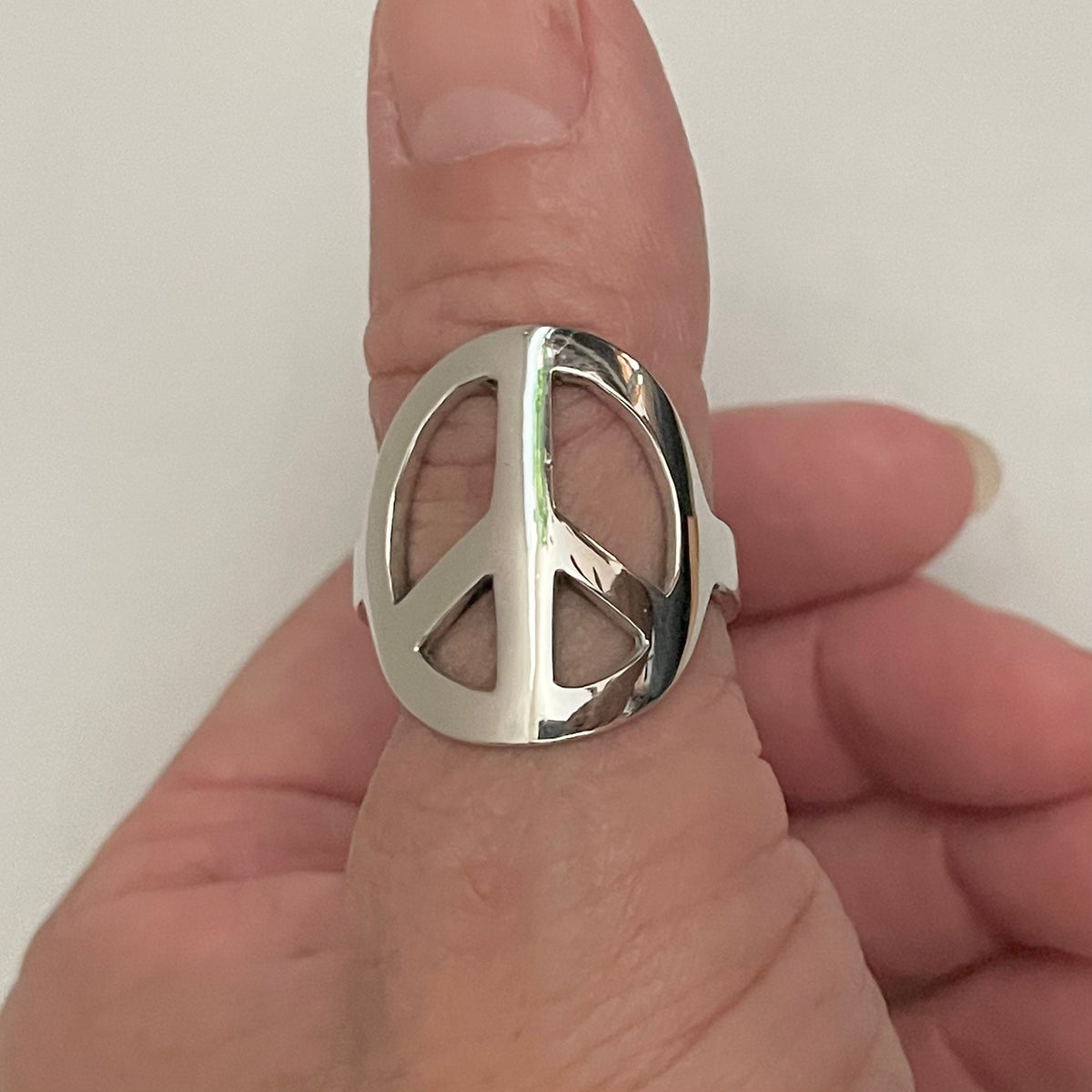 Sterling Silver Peace Sign Ring: Unisex Hippie Statement Ring