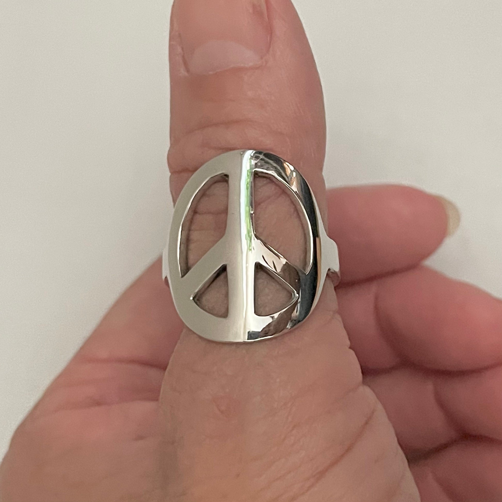 Sterling Silver Peace Sign Ring: Unisex Hippie Statement Ring
