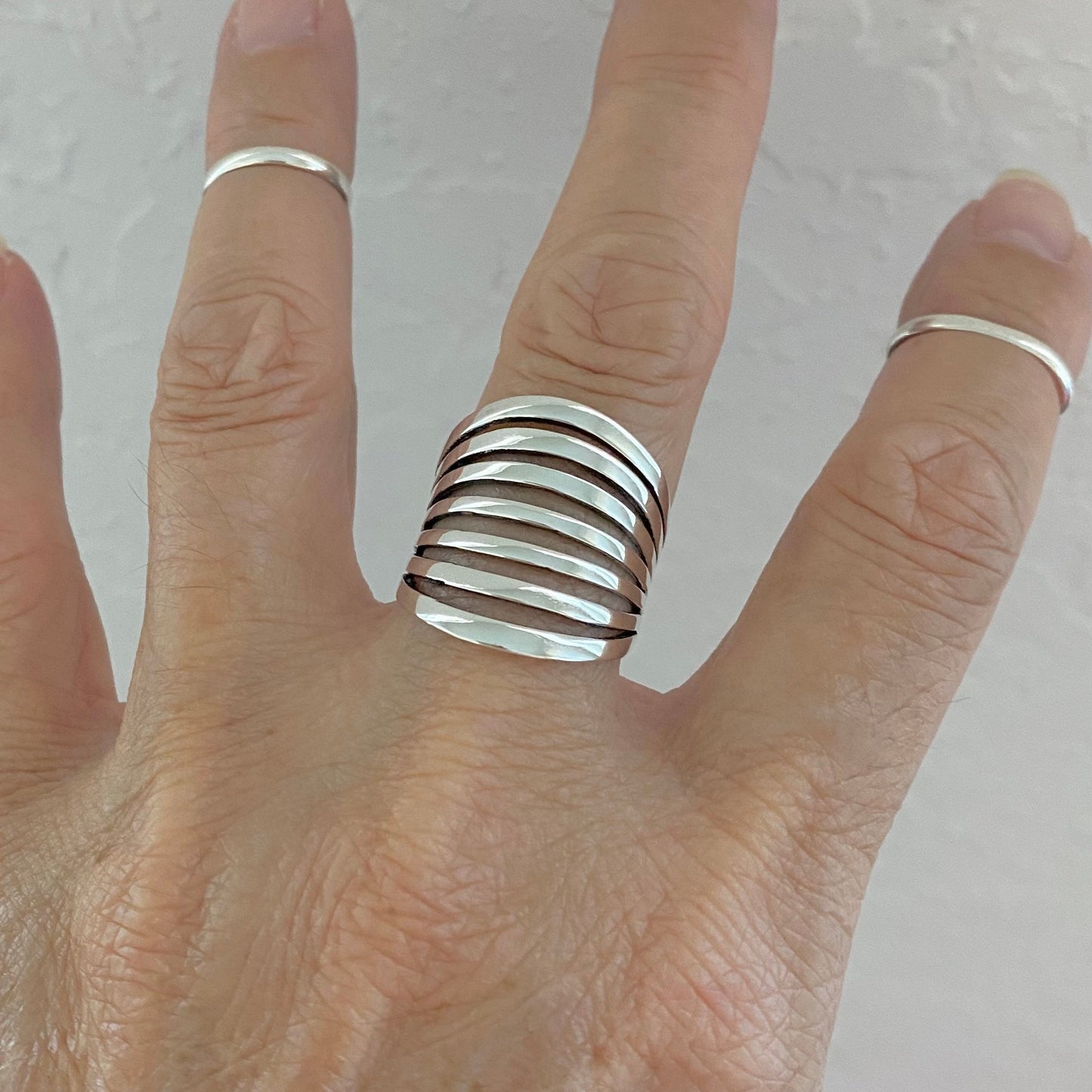 Wide Band Sterling Silver Statement Ring: Boho Wedding Jewelry