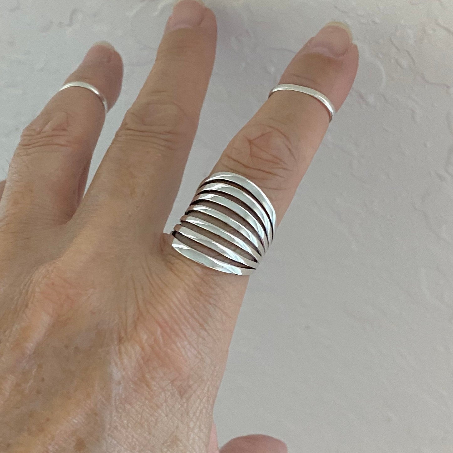 Wide Band Sterling Silver Statement Ring: Boho Wedding Jewelry