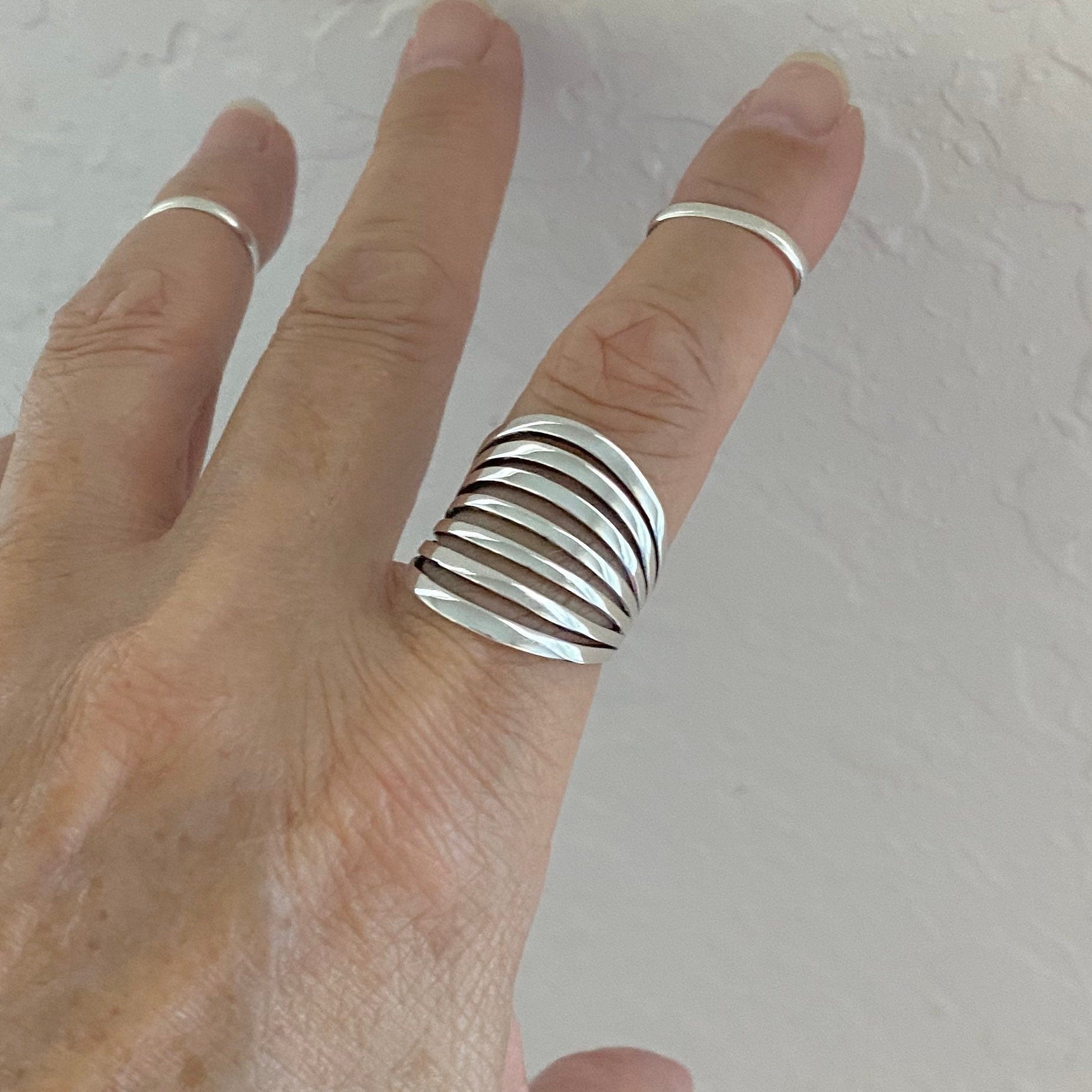 Wide Band Sterling Silver Statement Ring: Boho Wedding Jewelry