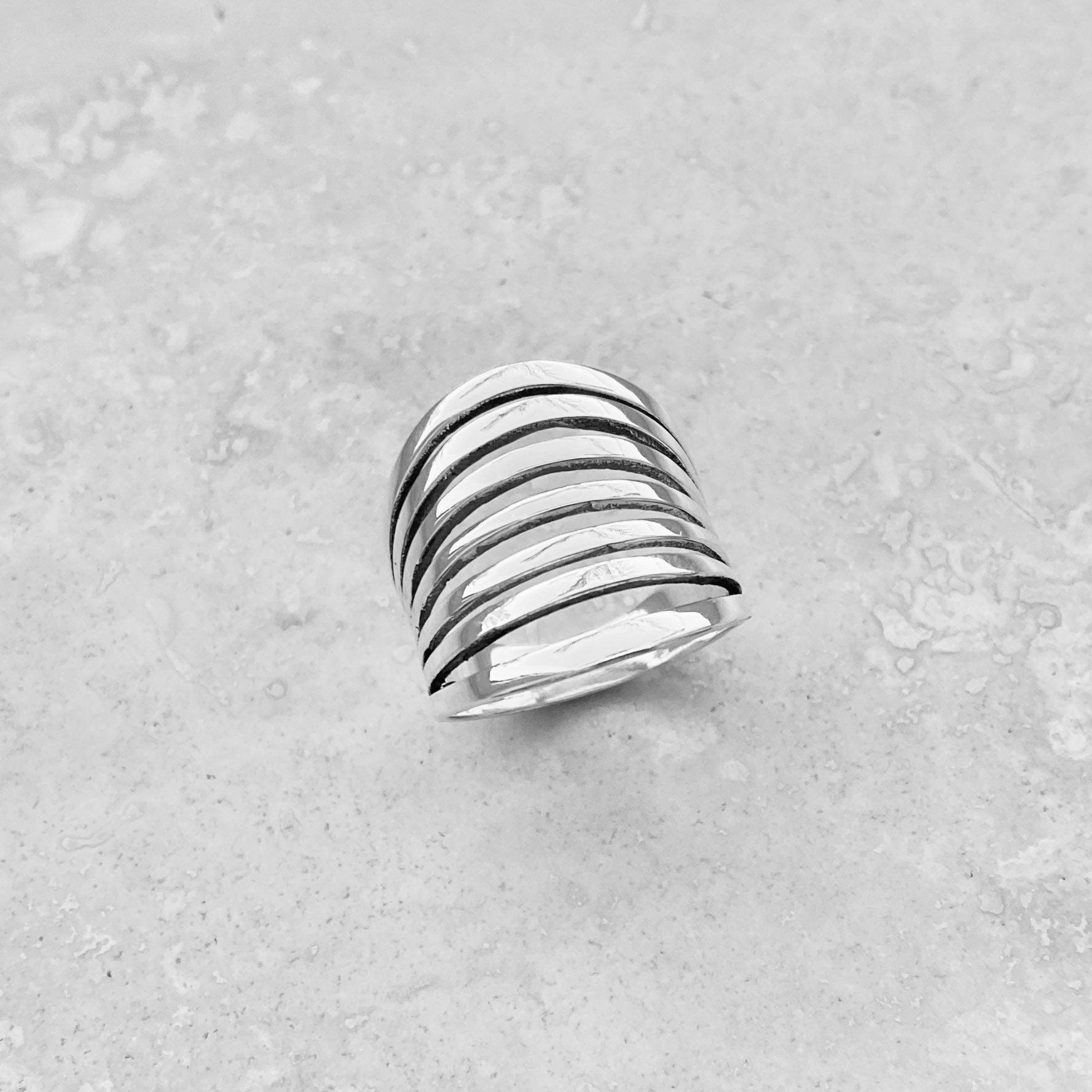 Wide Band Sterling Silver Statement Ring: Boho Wedding Jewelry