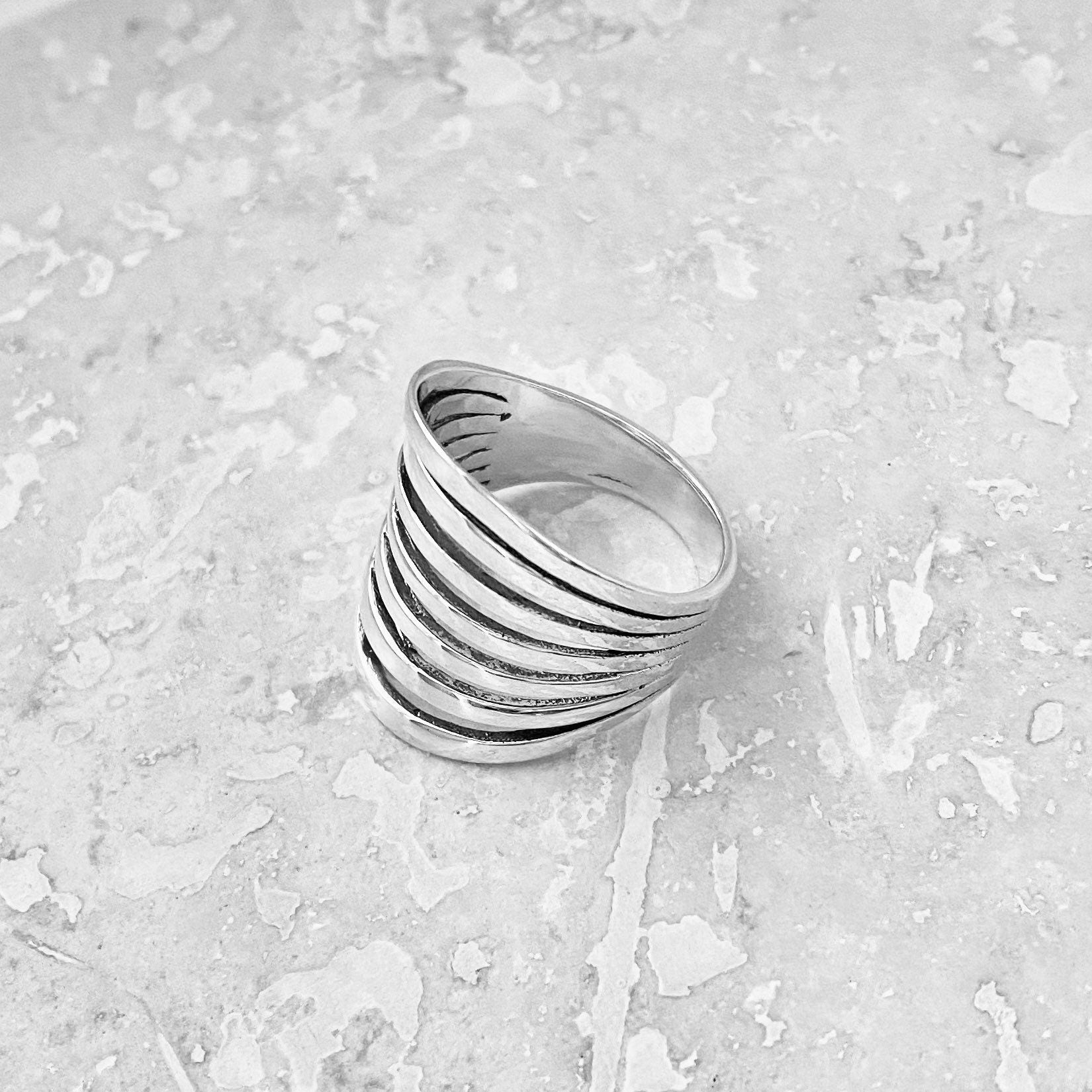 Wide Band Sterling Silver Statement Ring: Boho Wedding Jewelry