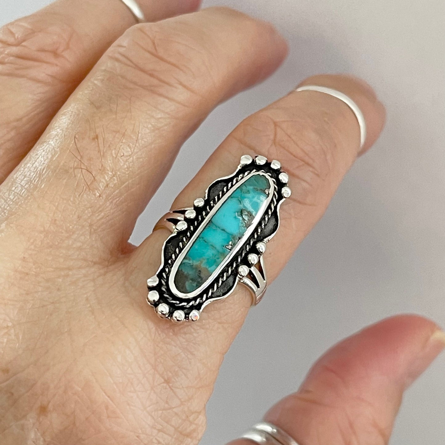 Vintage Sterling Silver Turquoise Ring: Oval Statement Ring