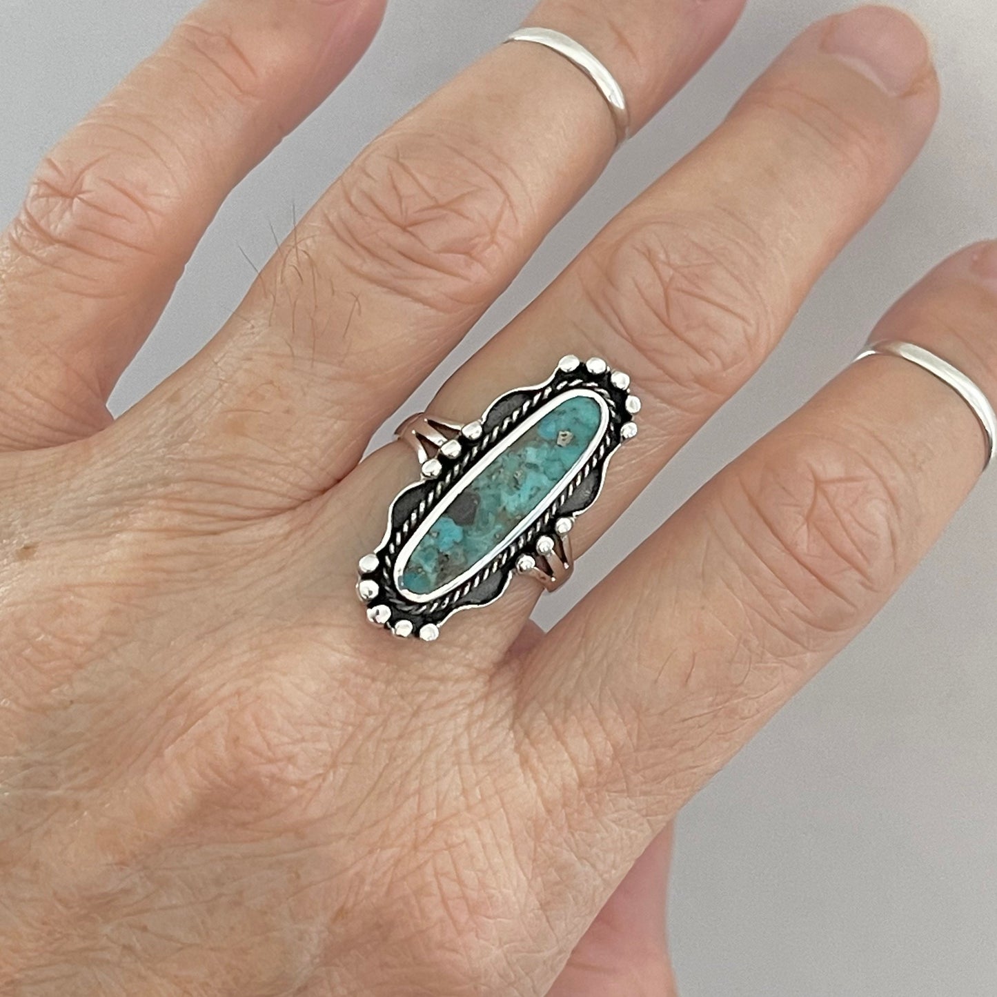 Genuine Turquoise Sterling Silver Vintage Ring, Silver Large Ring, Oval Ring, Promise Ring, Turquoise Ring, Silver Ring, Vintage Silver Ring