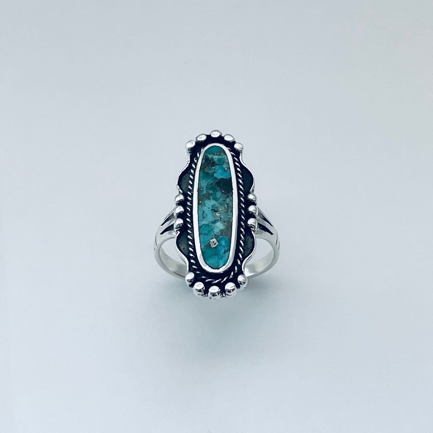 Genuine Turquoise Sterling Silver Vintage Ring, Silver Large Ring, Oval Ring, Promise Ring, Turquoise Ring, Silver Ring, Vintage Silver Ring