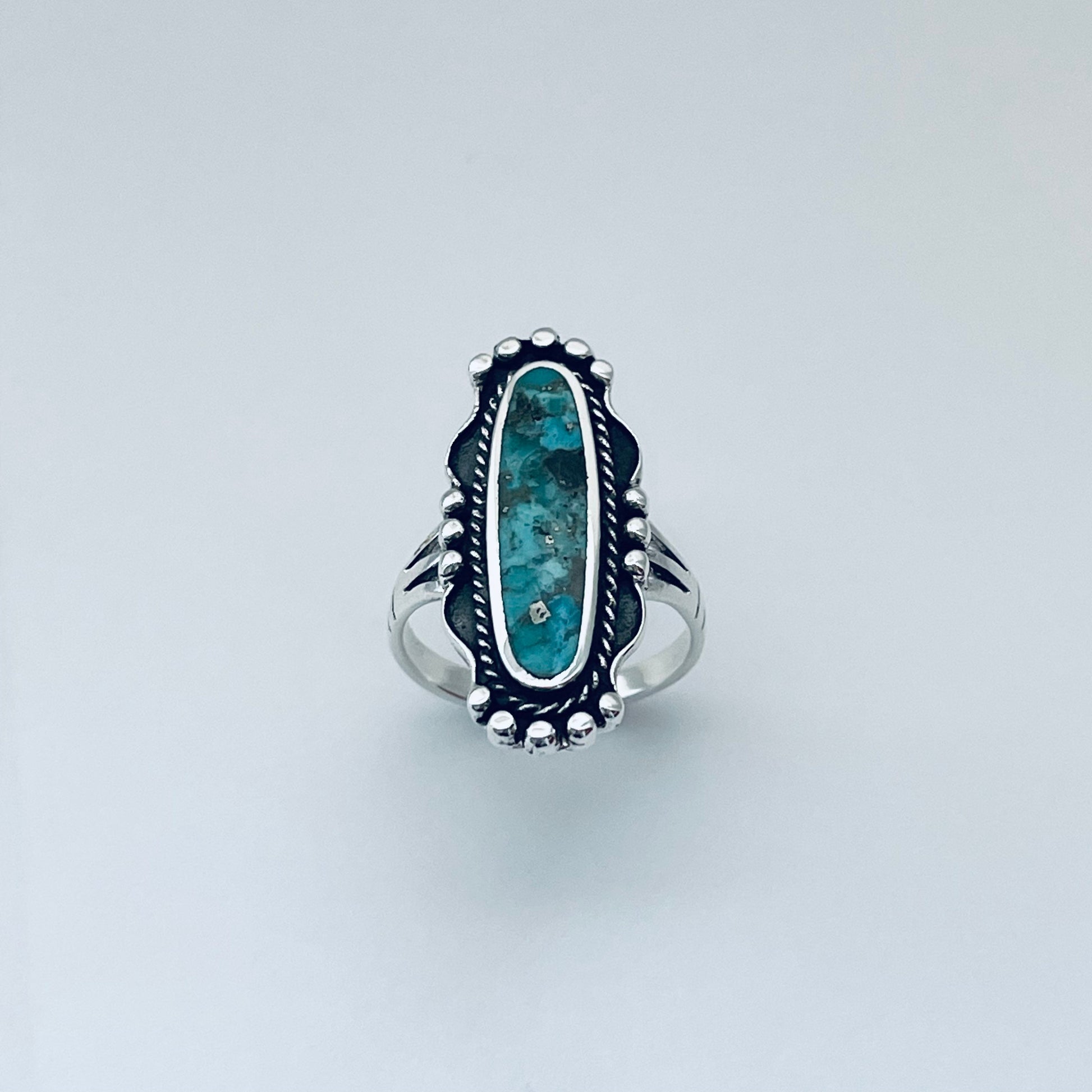 Genuine Turquoise Sterling Silver Vintage Ring, Silver Large Ring, Oval Ring, Promise Ring, Turquoise Ring, Silver Ring, Vintage Silver Ring