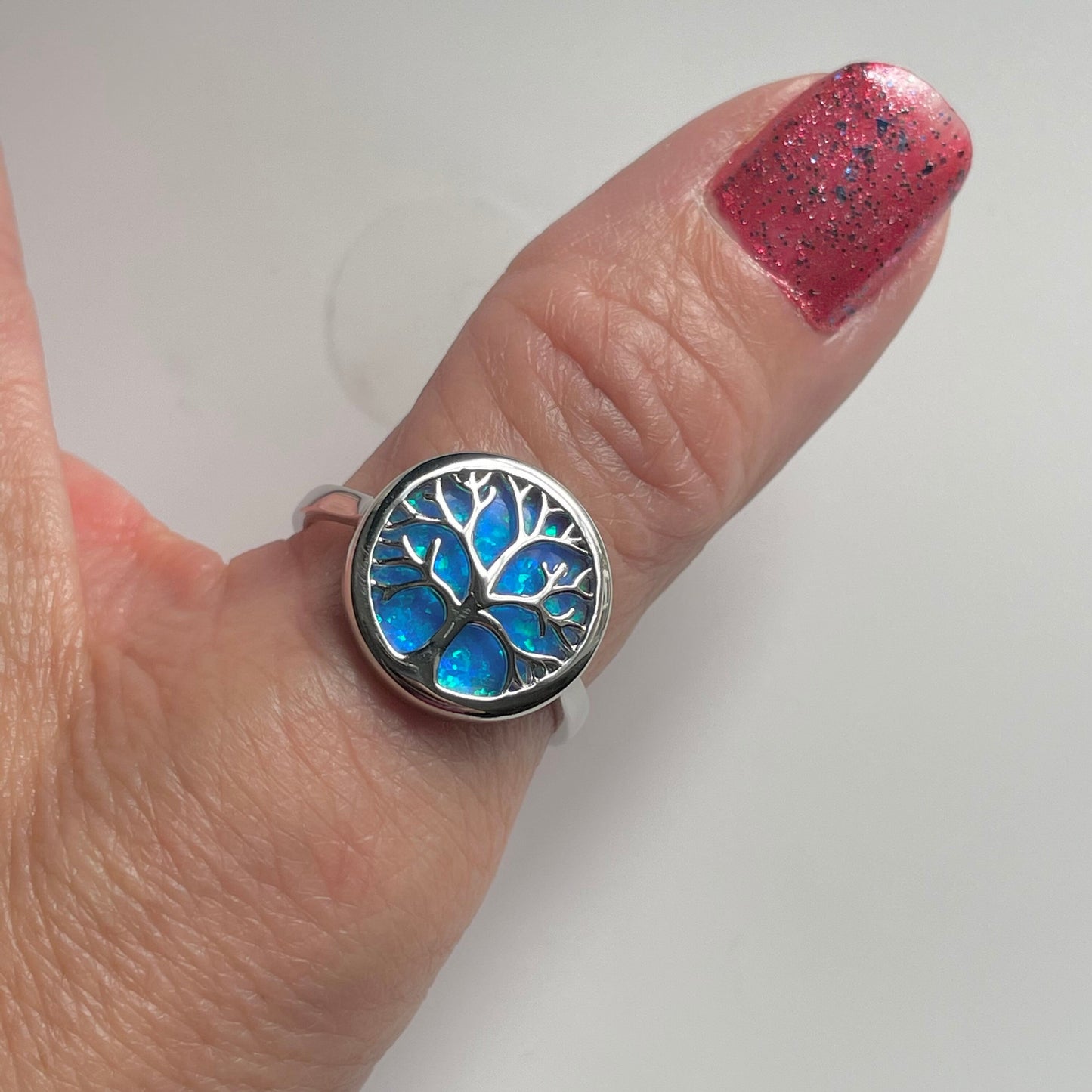 Blue Opal Tree of Life Sterling Silver Ring or Pendant