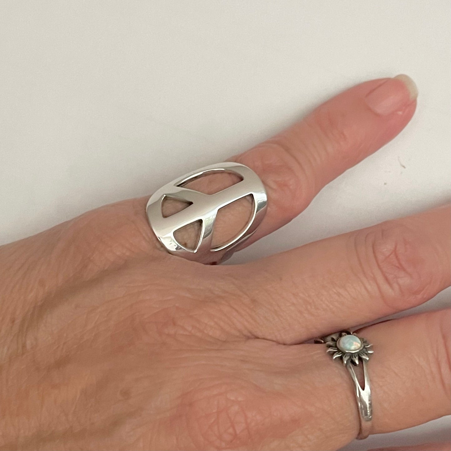 Sterling Silver Peace Sign Ring: Unisex Hippie Statement Ring