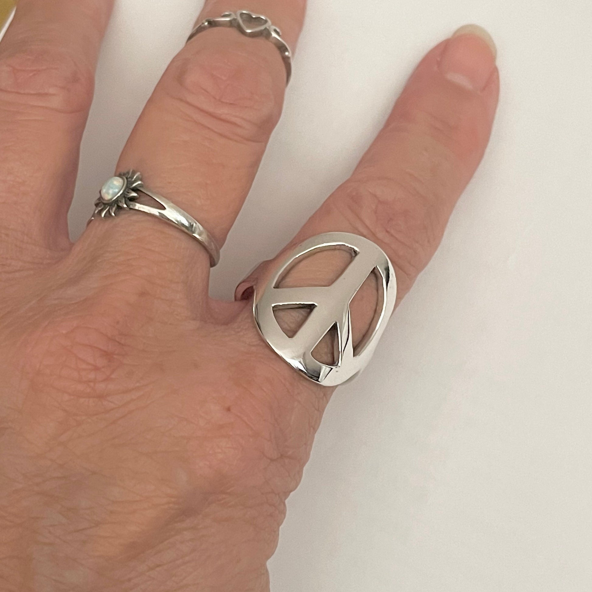 Sterling Silver Large Unisex Peace Ring, Hippie Ring, Silver Peace Sign Ring, Silver Peace Love Ring, Peace Silver Ring, Statement Ring