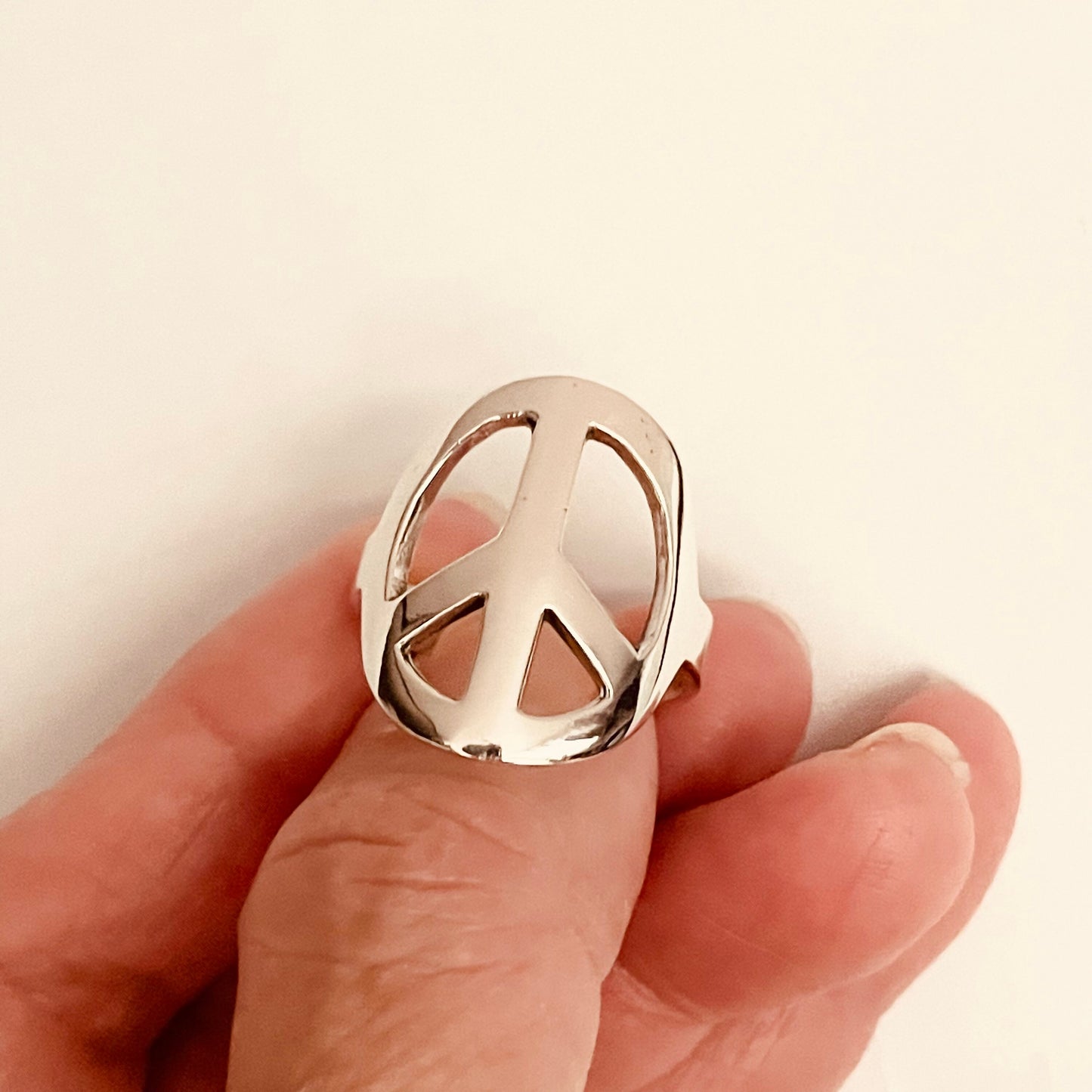 Sterling Silver Large Unisex Peace Ring, Hippie Ring, Silver Peace Sign Ring, Silver Peace Love Ring, Peace Silver Ring, Statement Ring