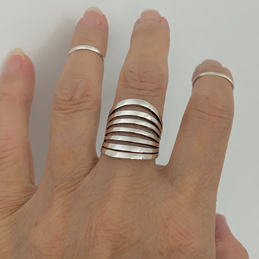 Wide Band Sterling Silver Statement Ring: Boho Wedding Jewelry