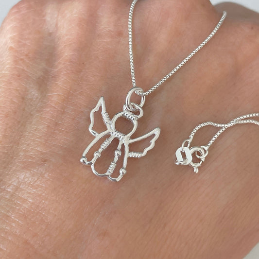 Sterling Silver Angel Pendant Necklace: Dainty Religious Jewelry