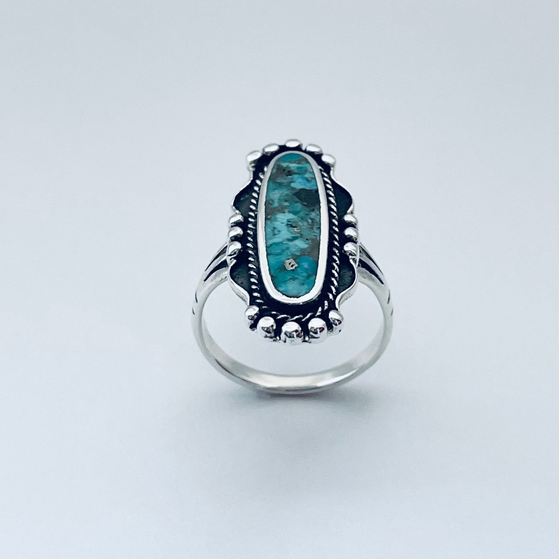 Genuine Turquoise Sterling Silver Vintage Ring, Silver Large Ring, Oval Ring, Promise Ring, Turquoise Ring, Silver Ring, Vintage Silver Ring