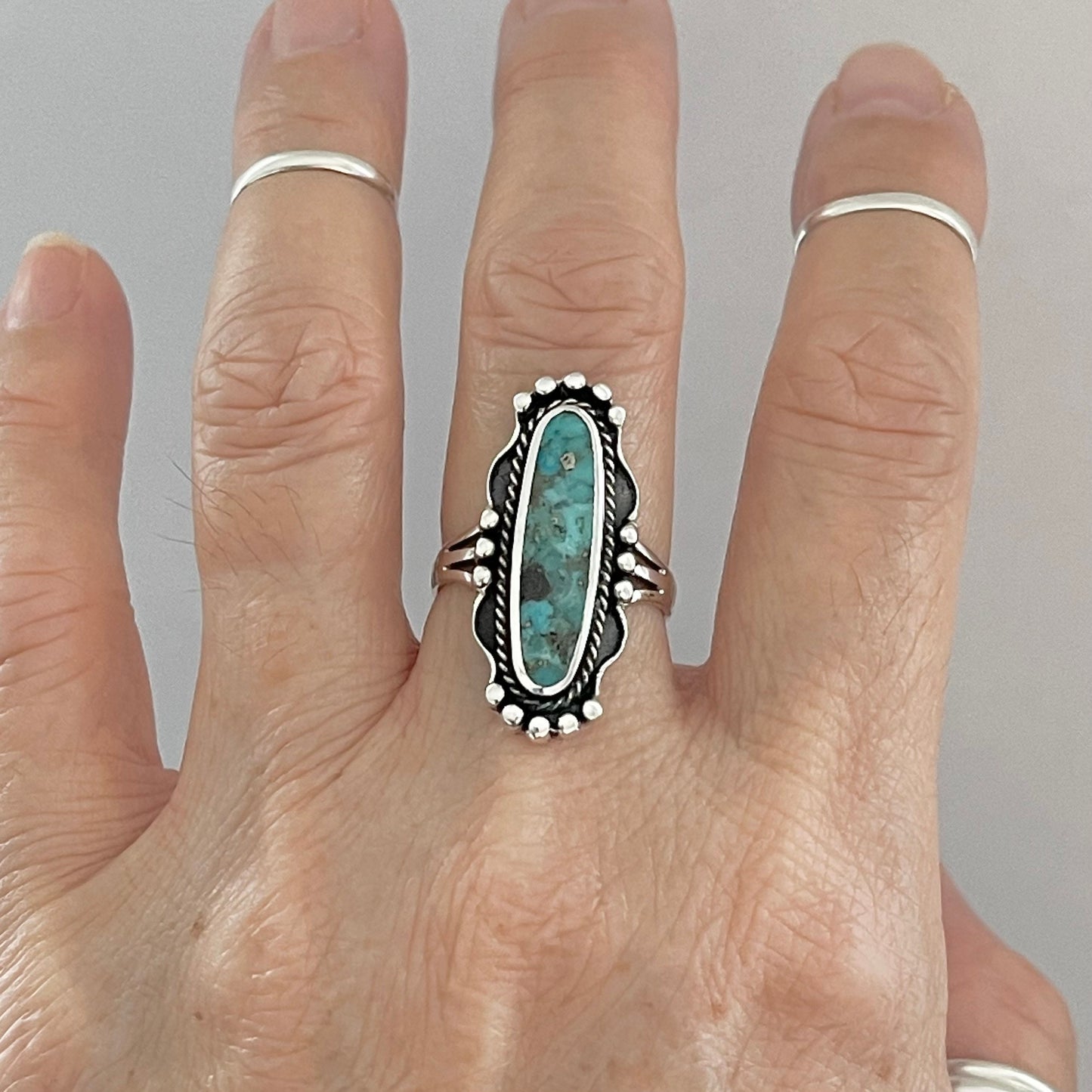Vintage Sterling Silver Turquoise Ring: Oval Statement Ring