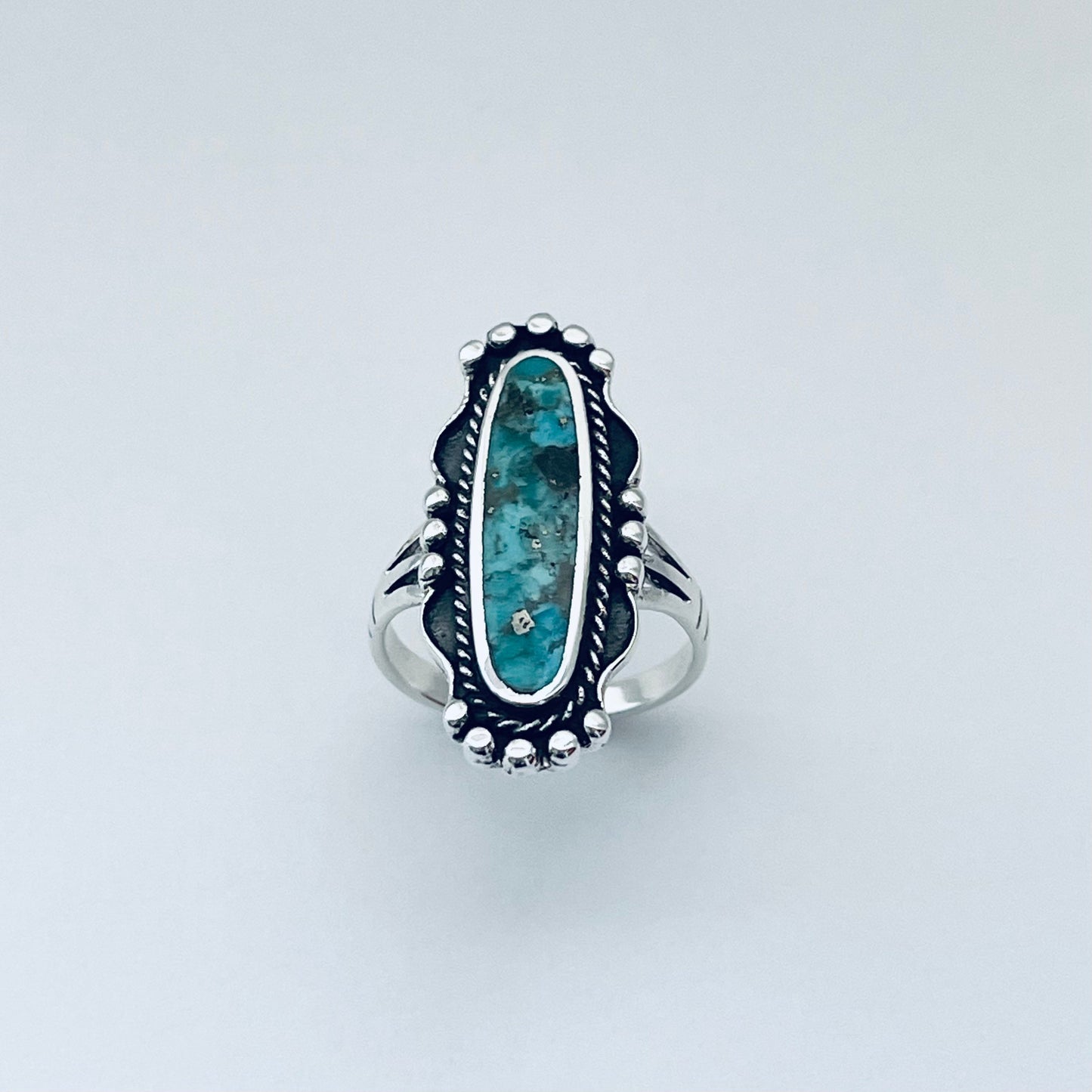 Genuine Turquoise Sterling Silver Vintage Ring, Silver Large Ring, Oval Ring, Promise Ring, Turquoise Ring, Silver Ring, Vintage Silver Ring