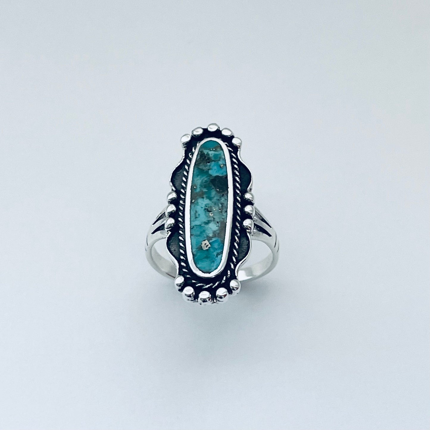 Vintage Sterling Silver Turquoise Ring: Oval Statement Ring
