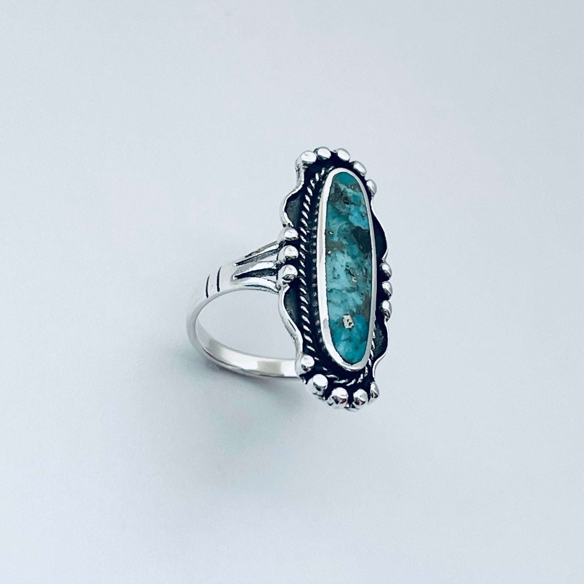 Genuine Turquoise Sterling Silver Vintage Ring, Silver Large Ring, Oval Ring, Promise Ring, Turquoise Ring, Silver Ring, Vintage Silver Ring