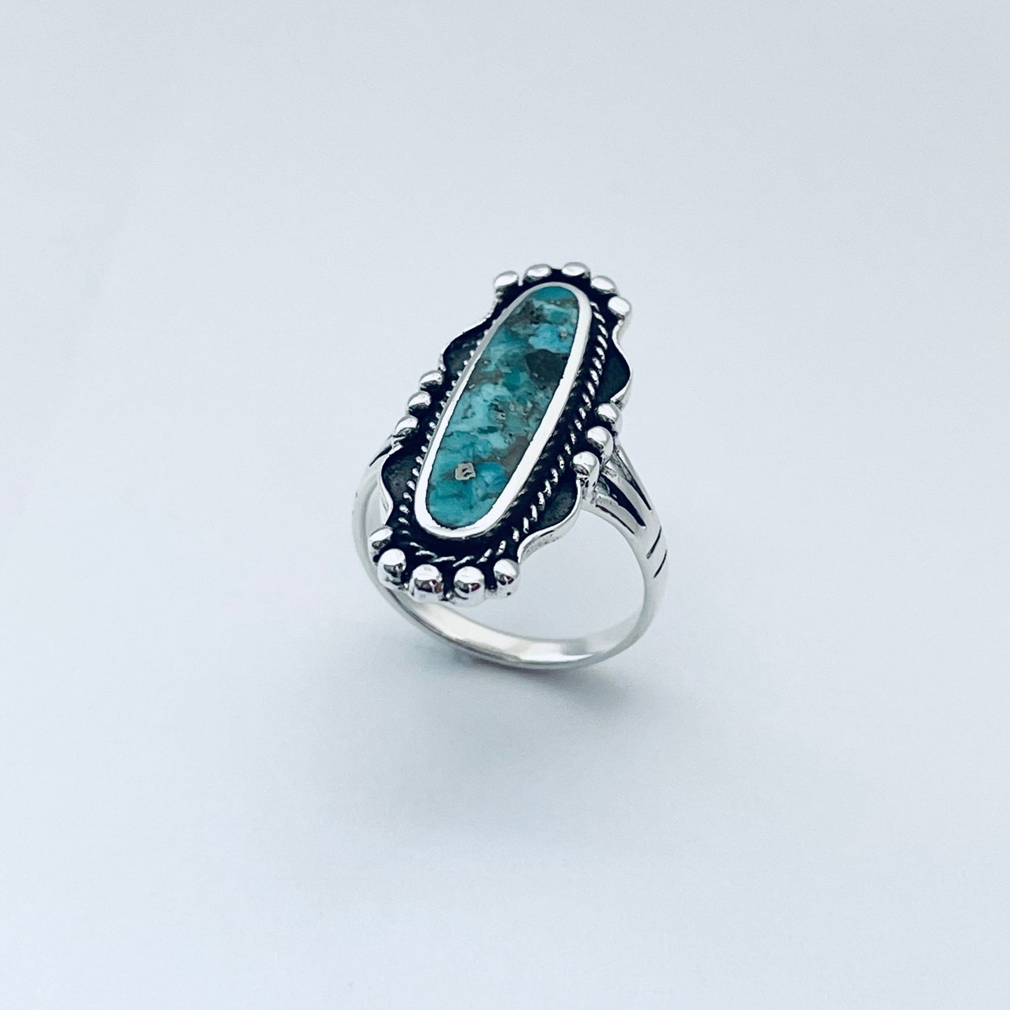 Genuine Turquoise Sterling Silver Vintage Ring, Silver Large Ring, Oval Ring, Promise Ring, Turquoise Ring, Silver Ring, Vintage Silver Ring