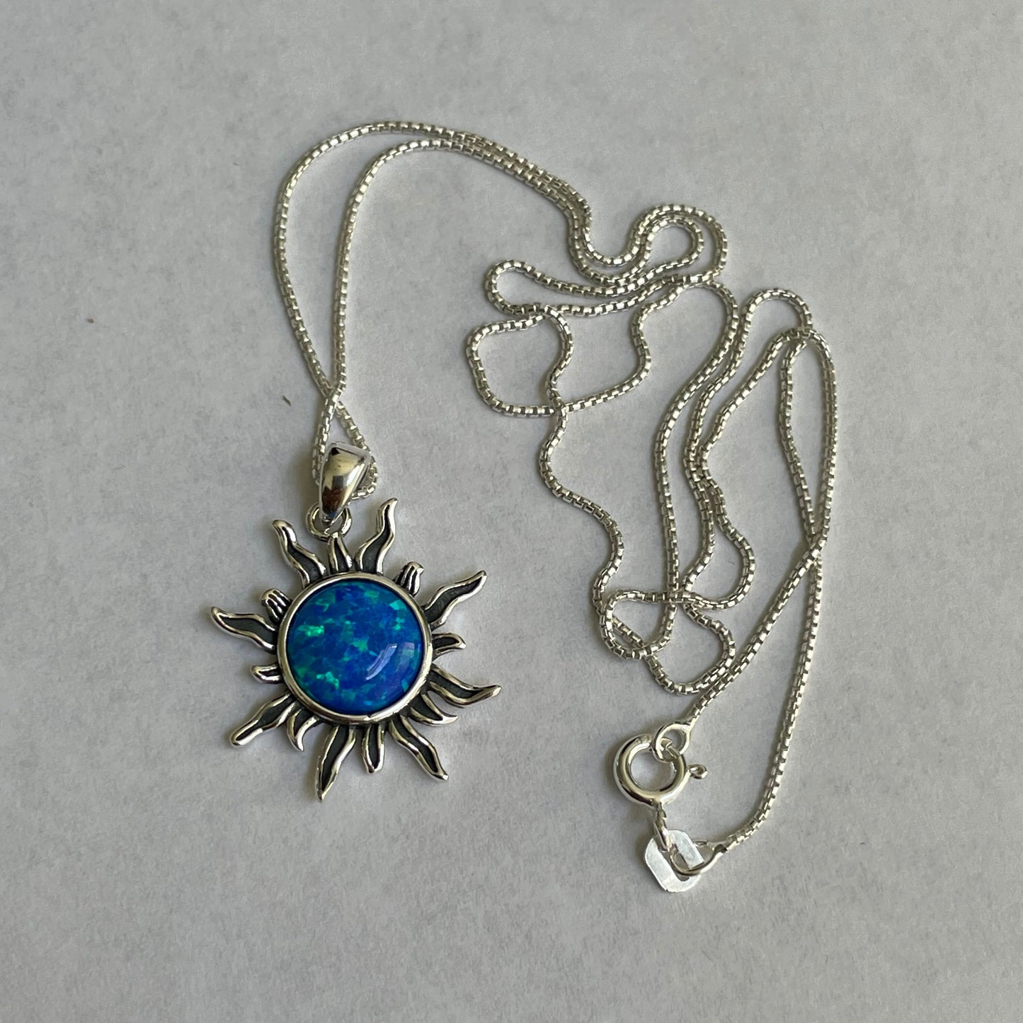 Sterling Silver Sun Necklace: Genuine Turquoise or Lab Opal Pendant