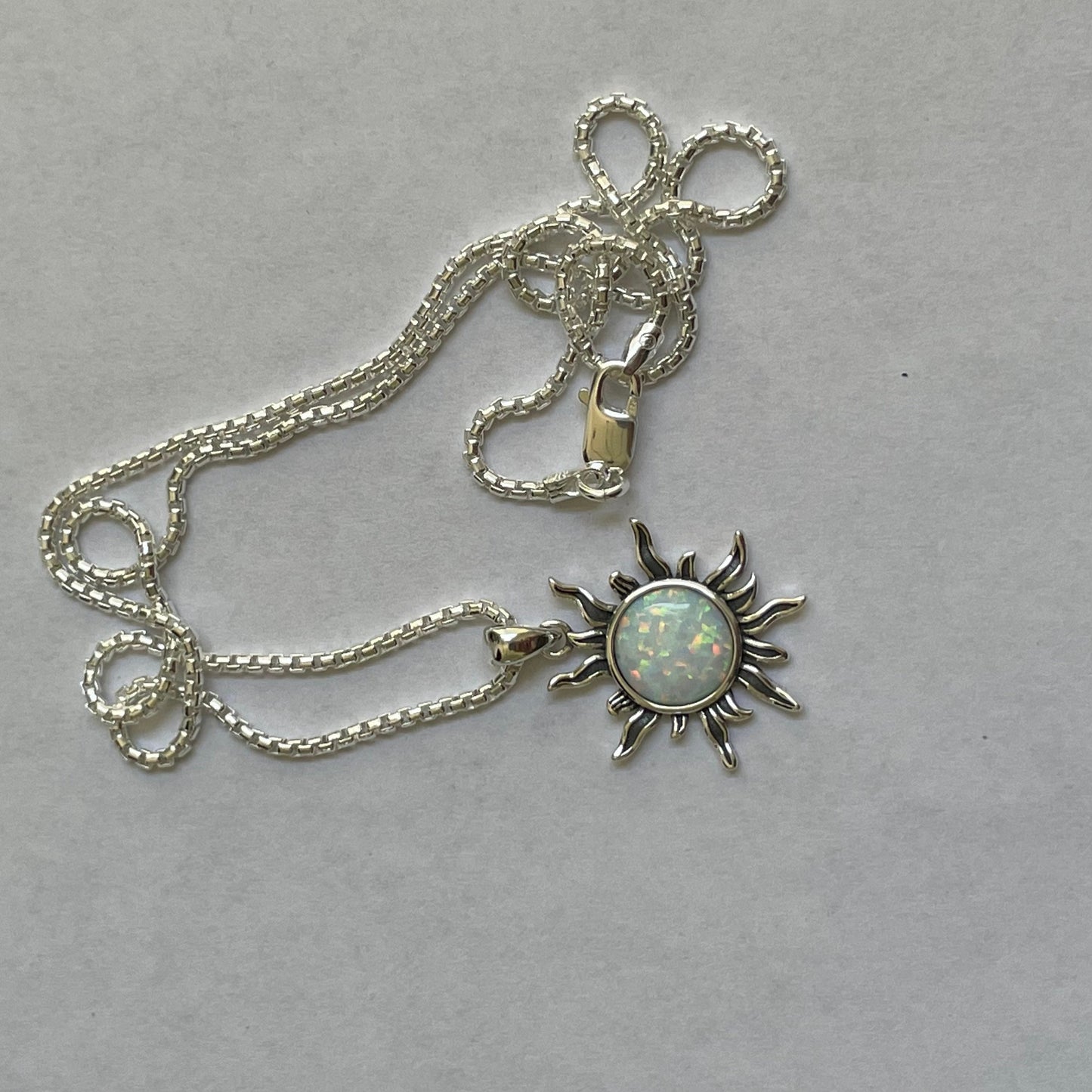 Sterling Silver Sun Necklace: Genuine Turquoise or Lab Opal Pendant