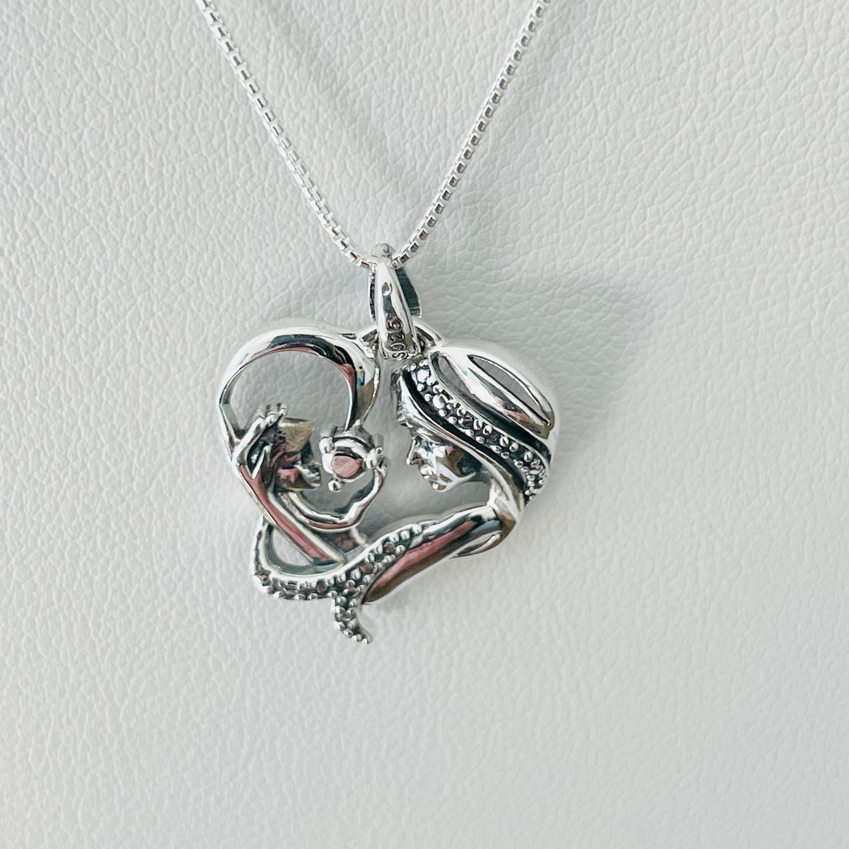 Sterling Silver Mother & Child Heart Pendant Necklace - Oxidized Finish
