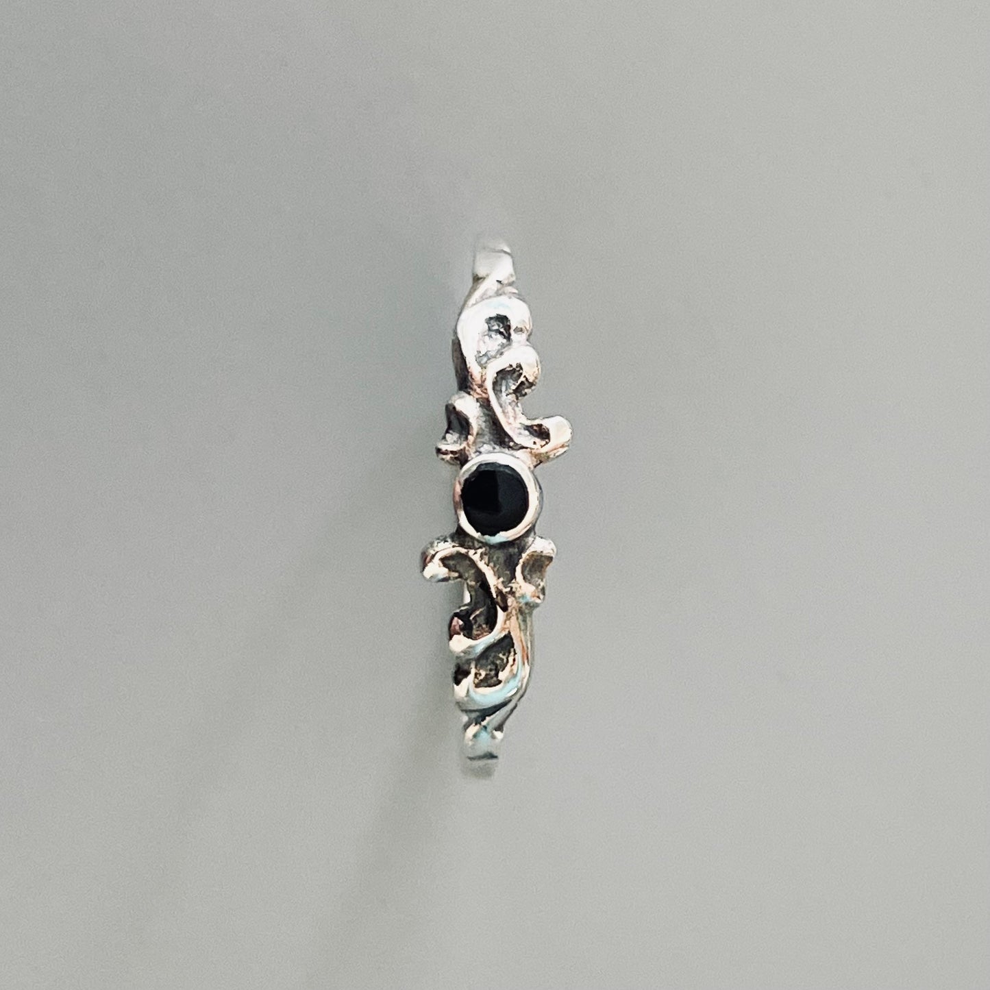 Sterling Silver Swirly Ring: Dainty Turquoise or Black Agate