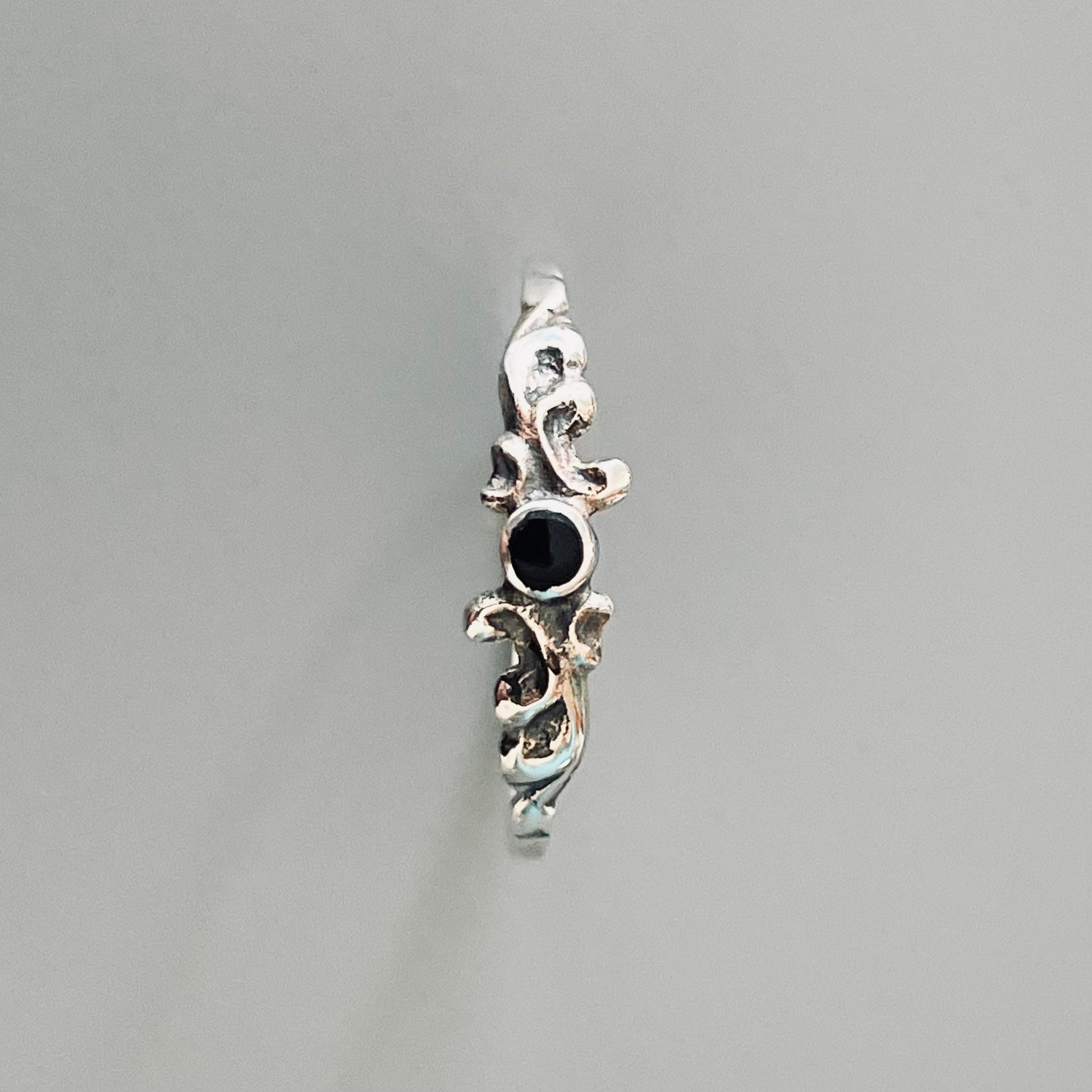 Sterling Silver Swirly Ring: Dainty Turquoise or Black Agate