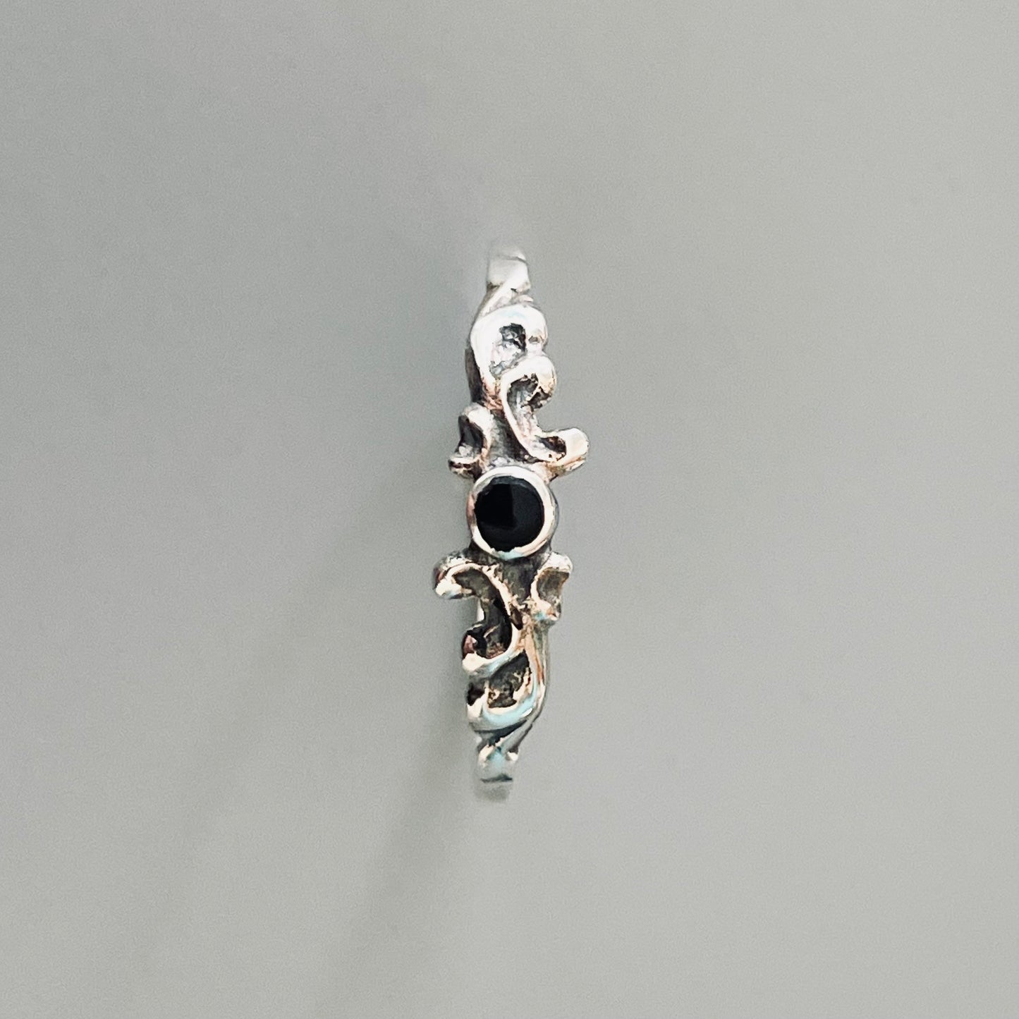 Sterling Silver Swirly Ring: Dainty Turquoise or Black Agate