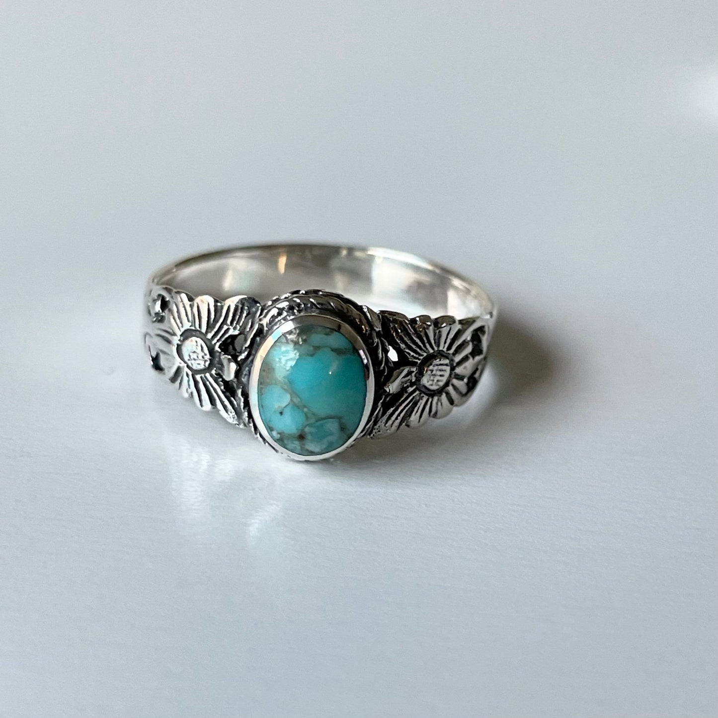 Sterling Silver Fire Opal or Turquoise Ring, Silver Butterfly Ring, Opal Silver Ring, Promise Silver Turquoise Ring, Sunflower Silver Ring.