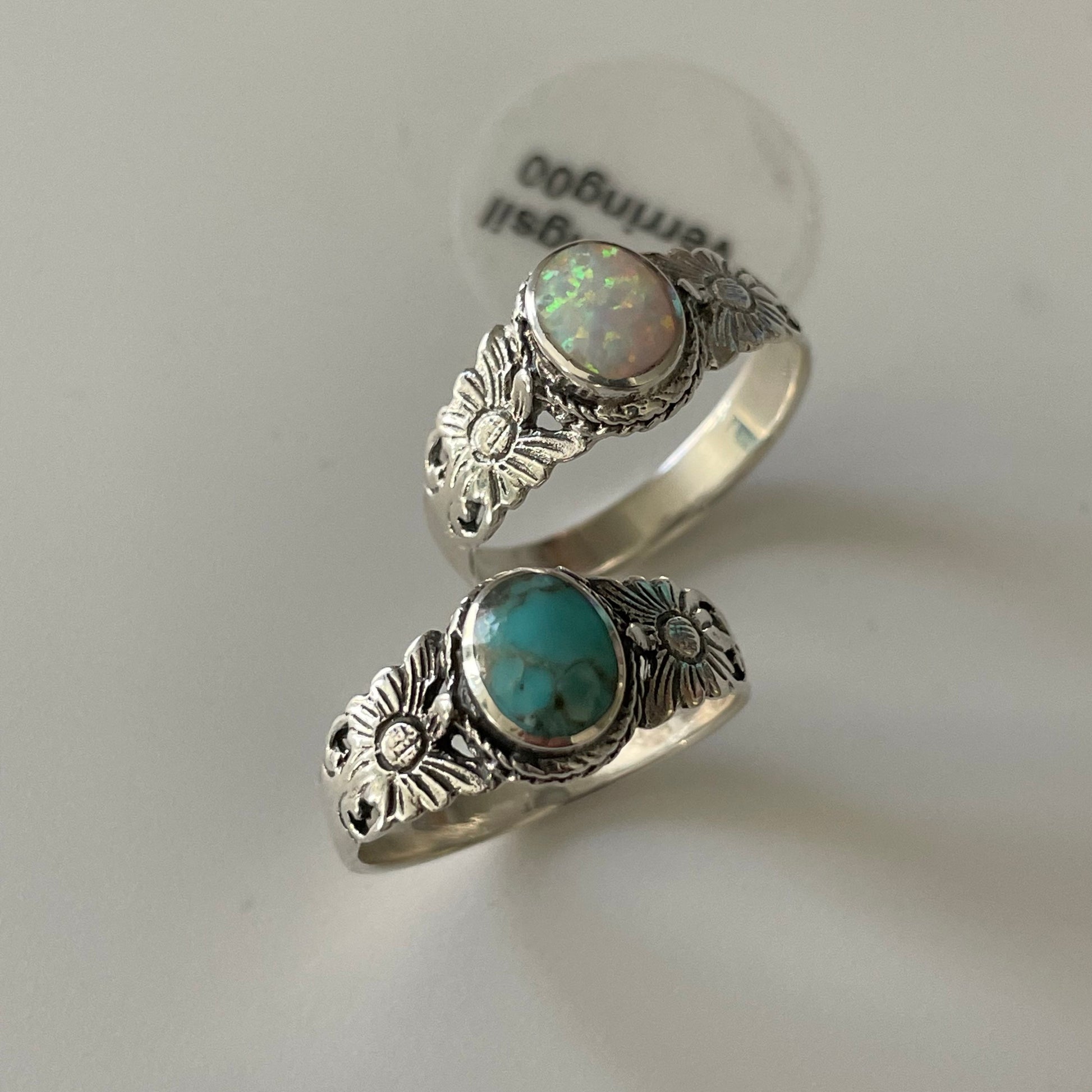 Sterling Silver Fire Opal or Turquoise Ring, Silver Butterfly Ring, Opal Silver Ring, Promise Silver Turquoise Ring, Sunflower Silver Ring.