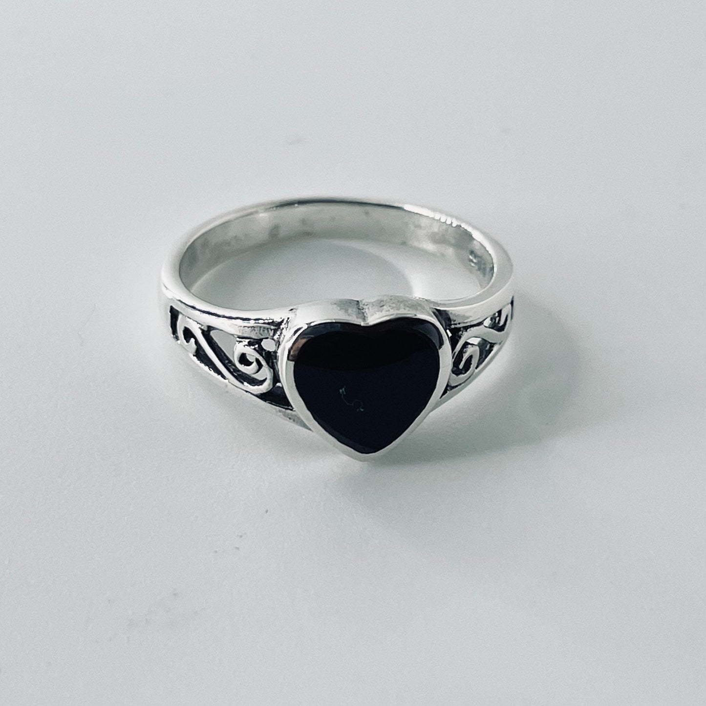 Sterling Silver Genuine Turquoise or Black Agate Heart Ring, Turquoise Ring, Heart Ring, Black Agate Ring, Silver Heart Ring, Promise Ring