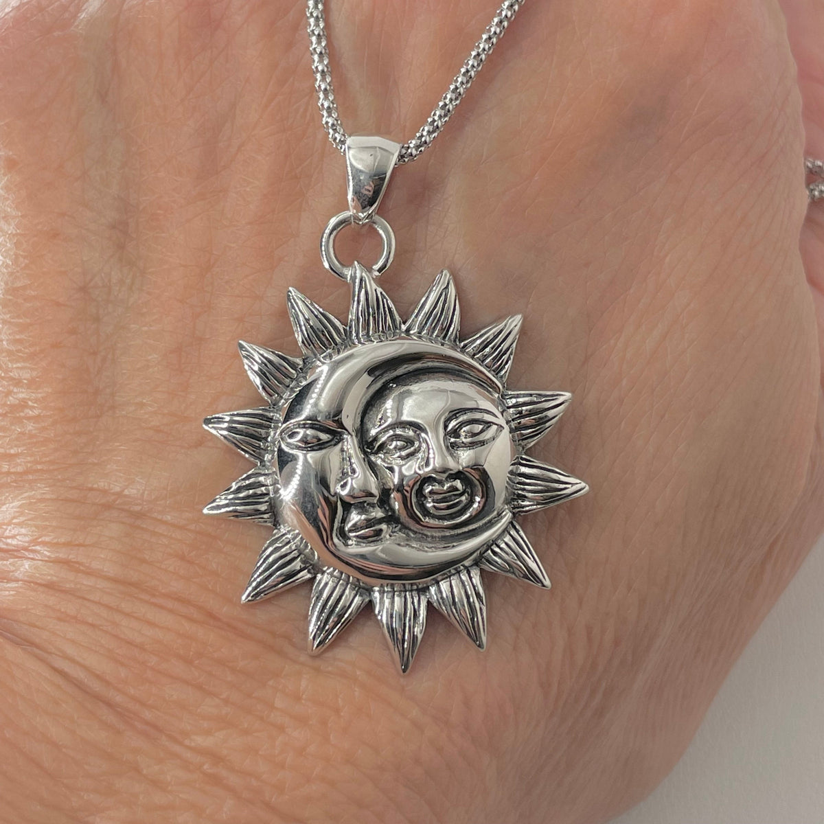 Sterling Silver Sun and Moon Pendant Necklace: Unisex Promise Jewelry