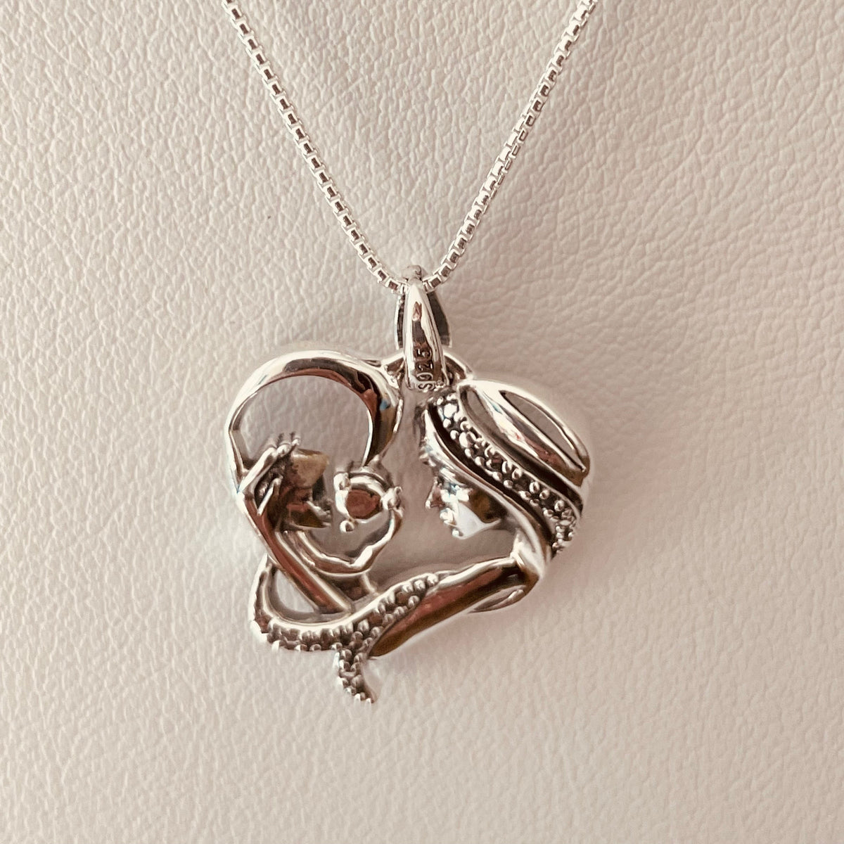 Sterling Silver Mother & Child Heart Pendant Necklace - Oxidized Finish