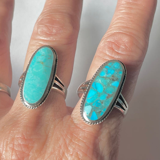 Sterling Silver Simulated Turquoise Ring: Oval Boho Statement Ring