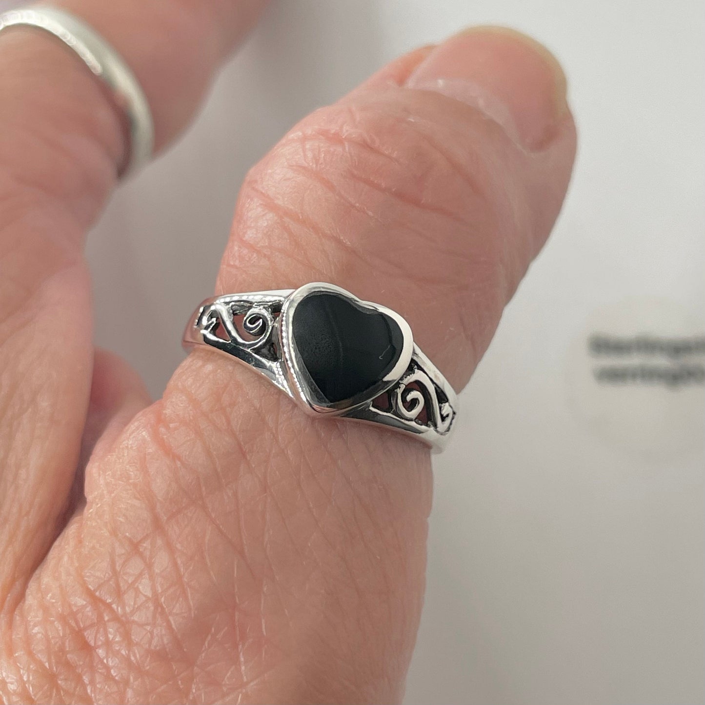 Sterling Silver Genuine Turquoise or Black Agate Heart Ring, Turquoise Ring, Heart Ring, Black Agate Ring, Silver Heart Ring, Promise Ring