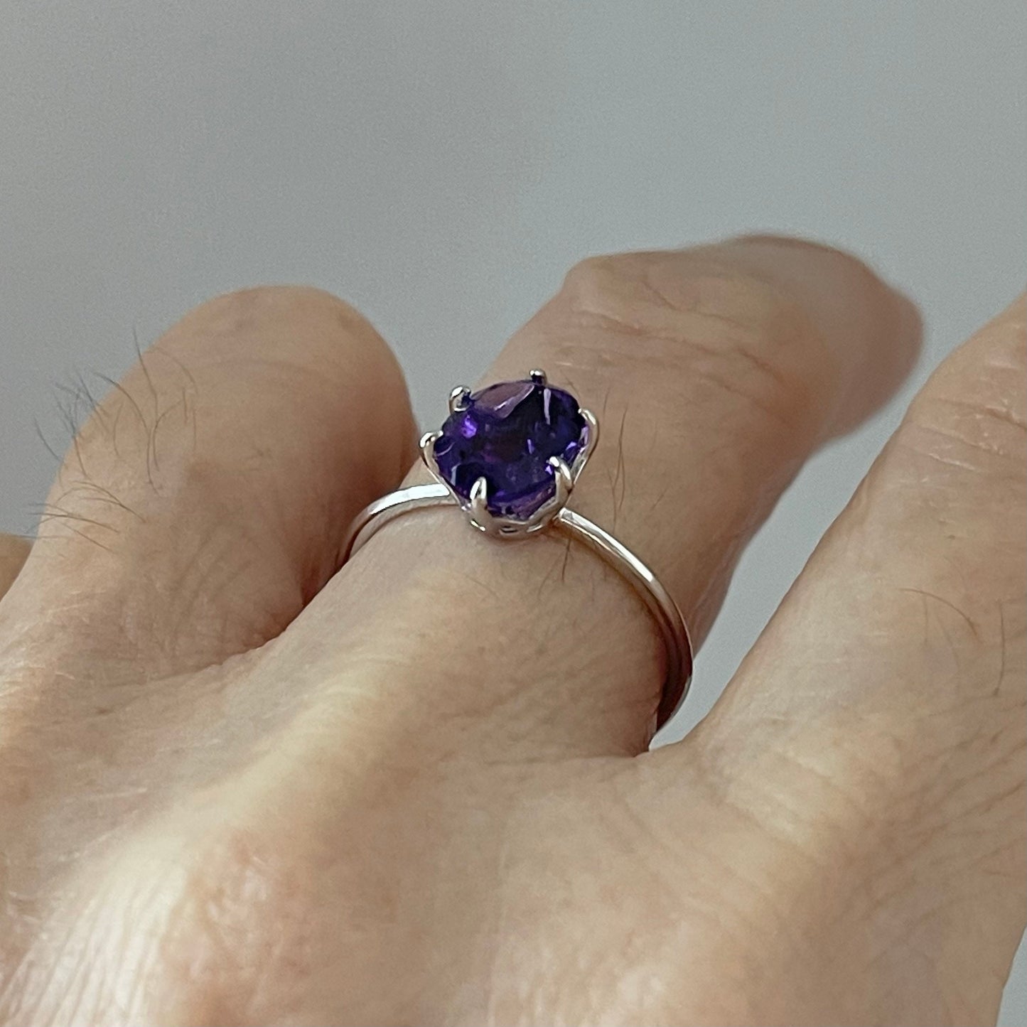 Sterling Silver Genuine Amethyst CZ Ring, Promise CZ Ring, February Birthstone Ring, Silver Love Ring, CZ Silver Ring, Amethyst Silver Ring
