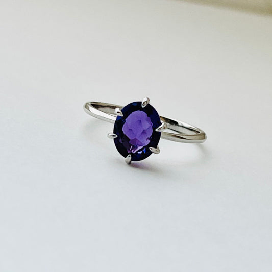 Sterling Silver Genuine Amethyst CZ Ring, Promise CZ Ring, February Birthstone Ring, Silver Love Ring, CZ Silver Ring, Amethyst Silver Ring