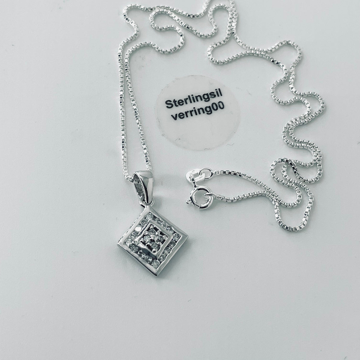 Sterling Silver CZ Square Pendant Necklace - Italian Chain