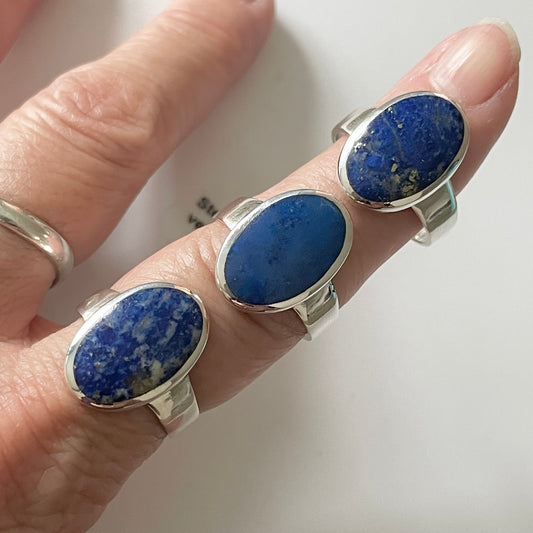 Oval Blue Lapis Sterling Silver Ring - Boho Statement Ring