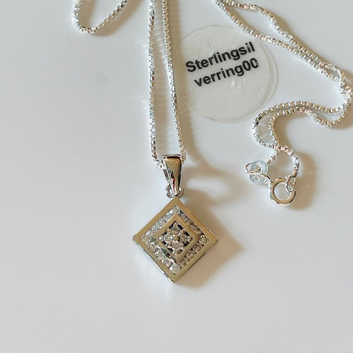 Sterling Silver CZ Square Pendant Necklace - Italian Chain