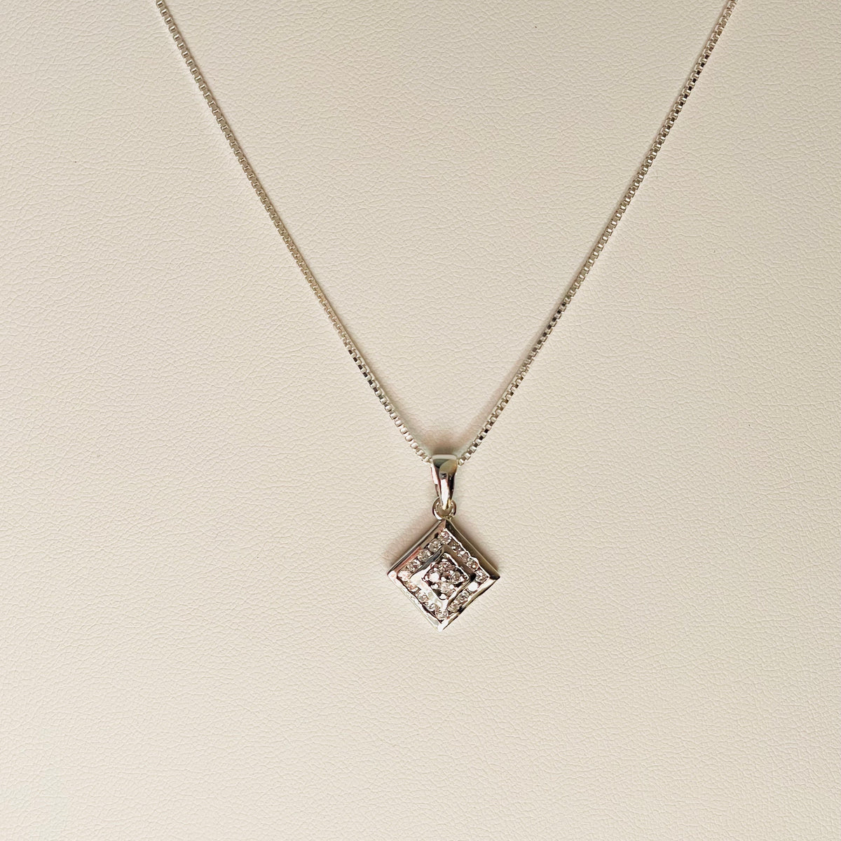 Sterling Silver CZ Square Pendant Necklace - Italian Chain