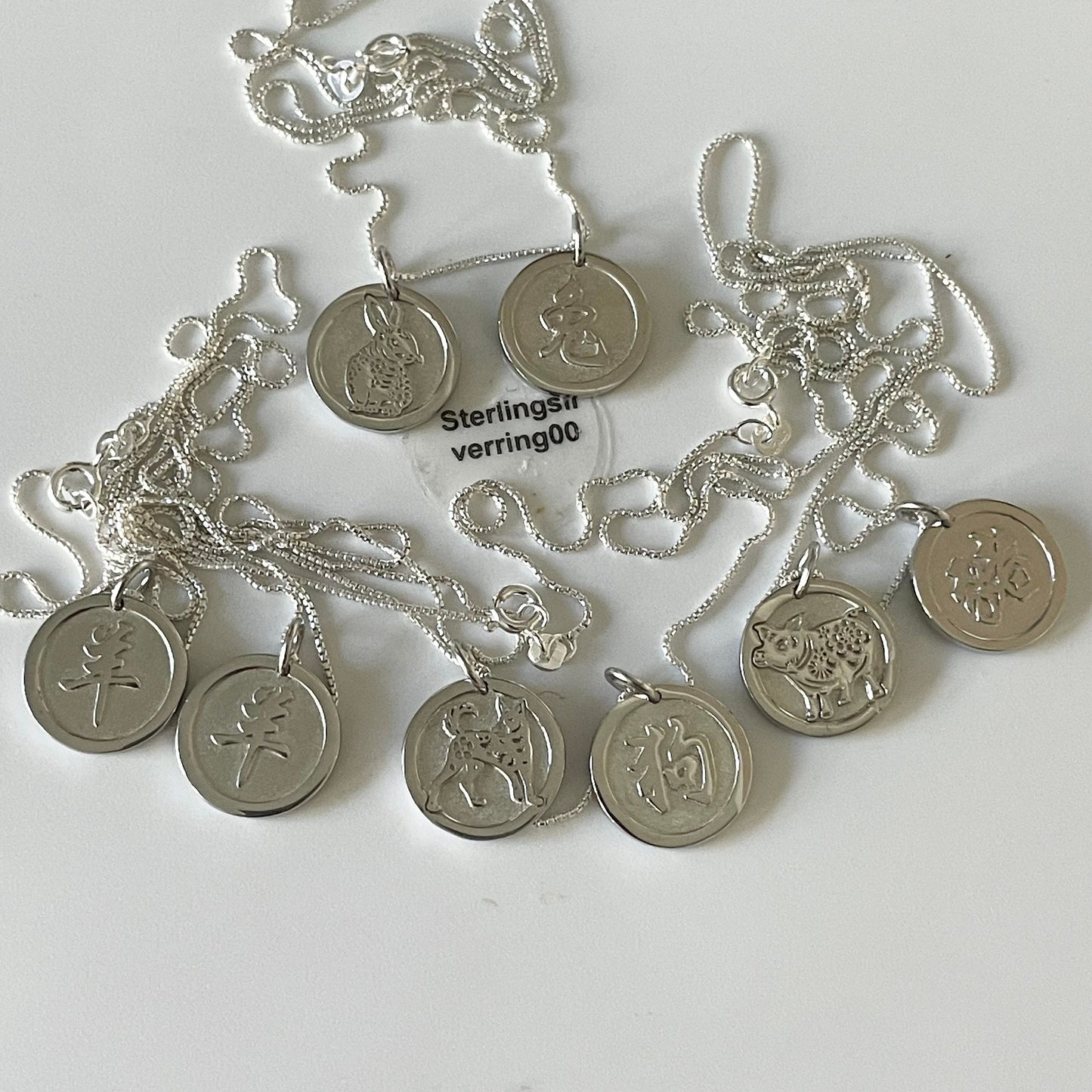 Sterling Silver Zodiac Pendant Necklace: Lunar Animal Sign, Italian Chain