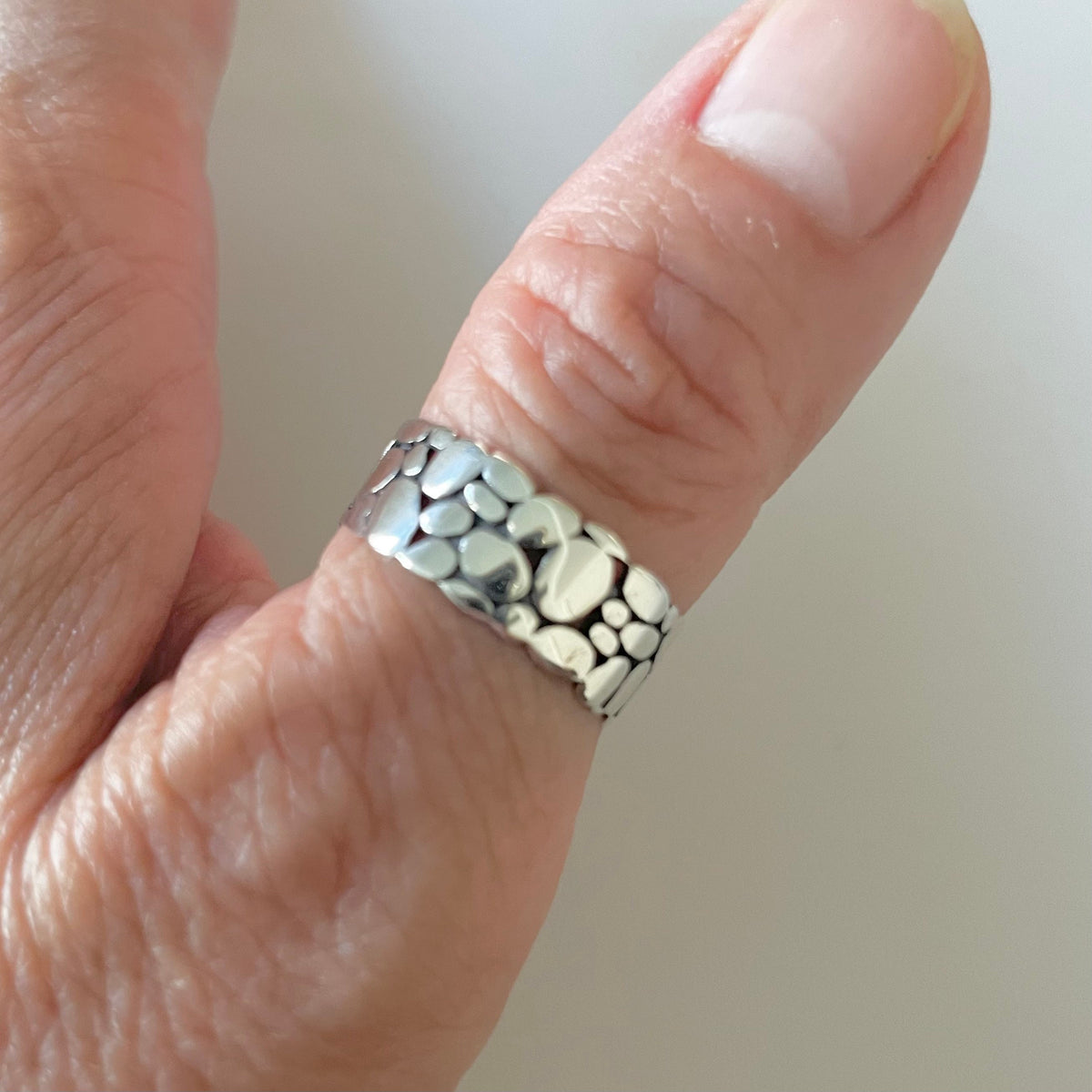 Sterling Silver Cobblestone Band: Unisex Rock Ring