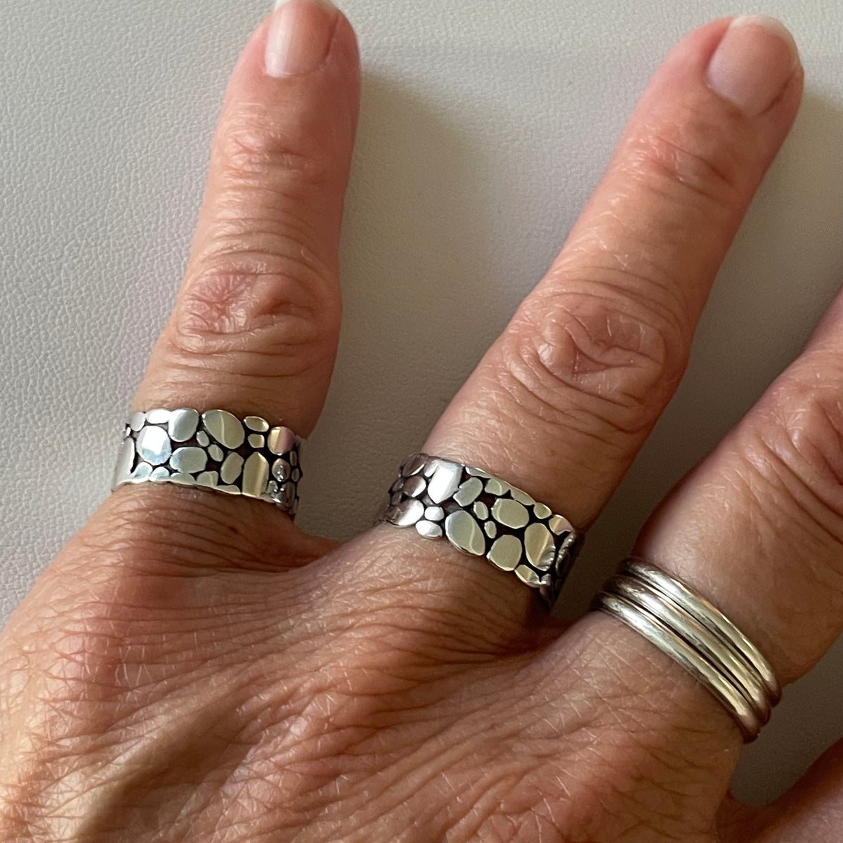 Sterling Silver Cobblestone Band: Unisex Rock Ring