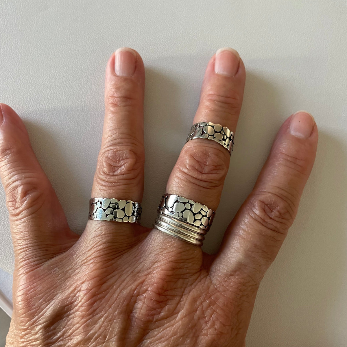 Sterling Silver Cobblestone Band: Unisex Rock Ring